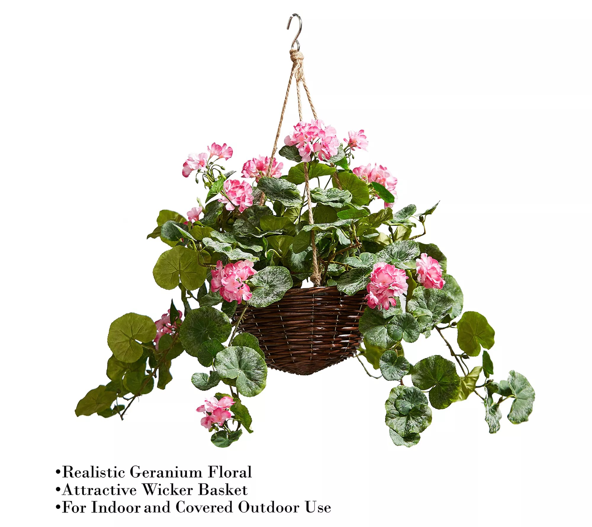 Pure Garden Faux Flower Basket (Hot Pink Geranium)
