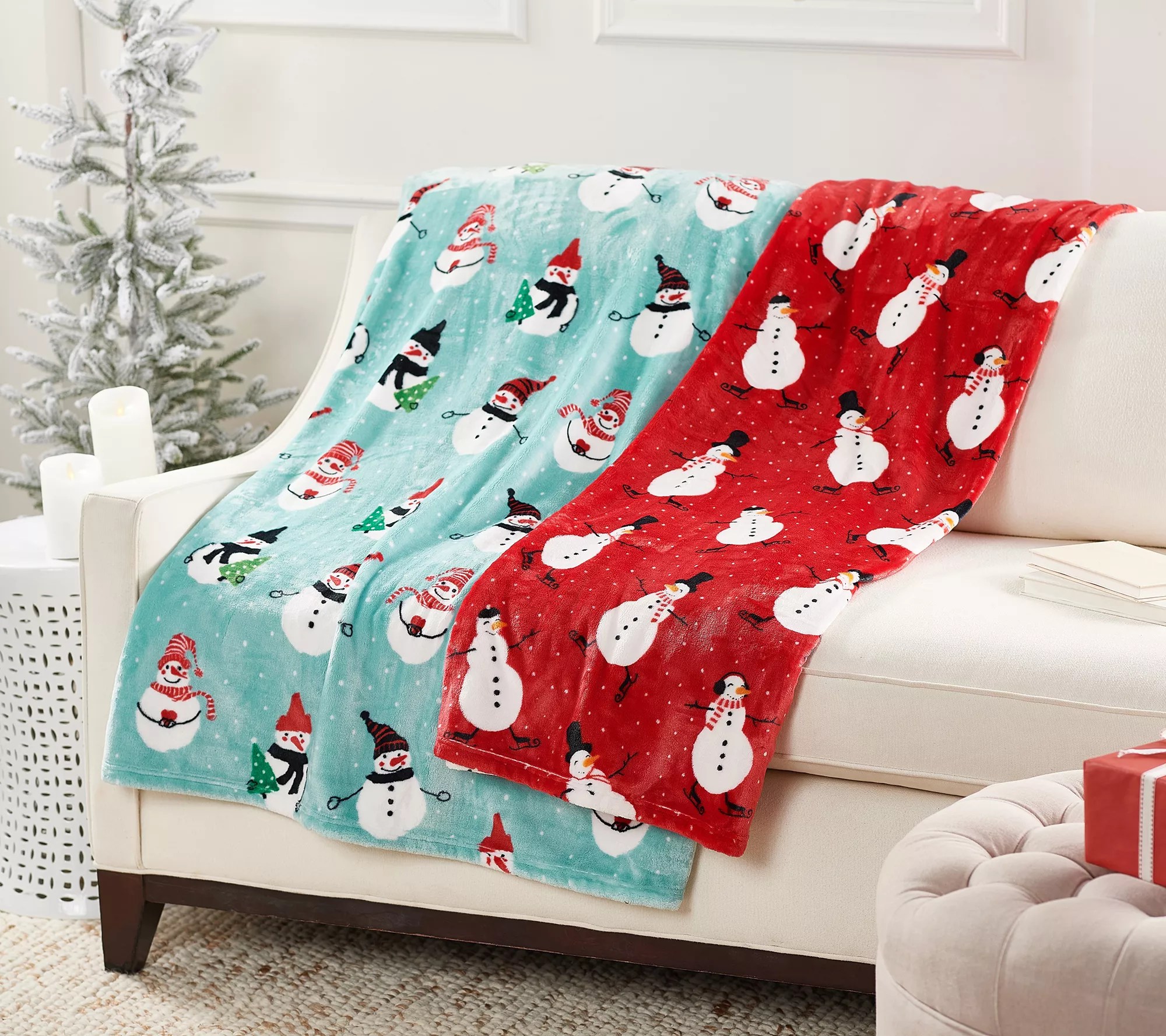"As Is" Kringle Express Oversized Set of 2 Printed Holiday Throws