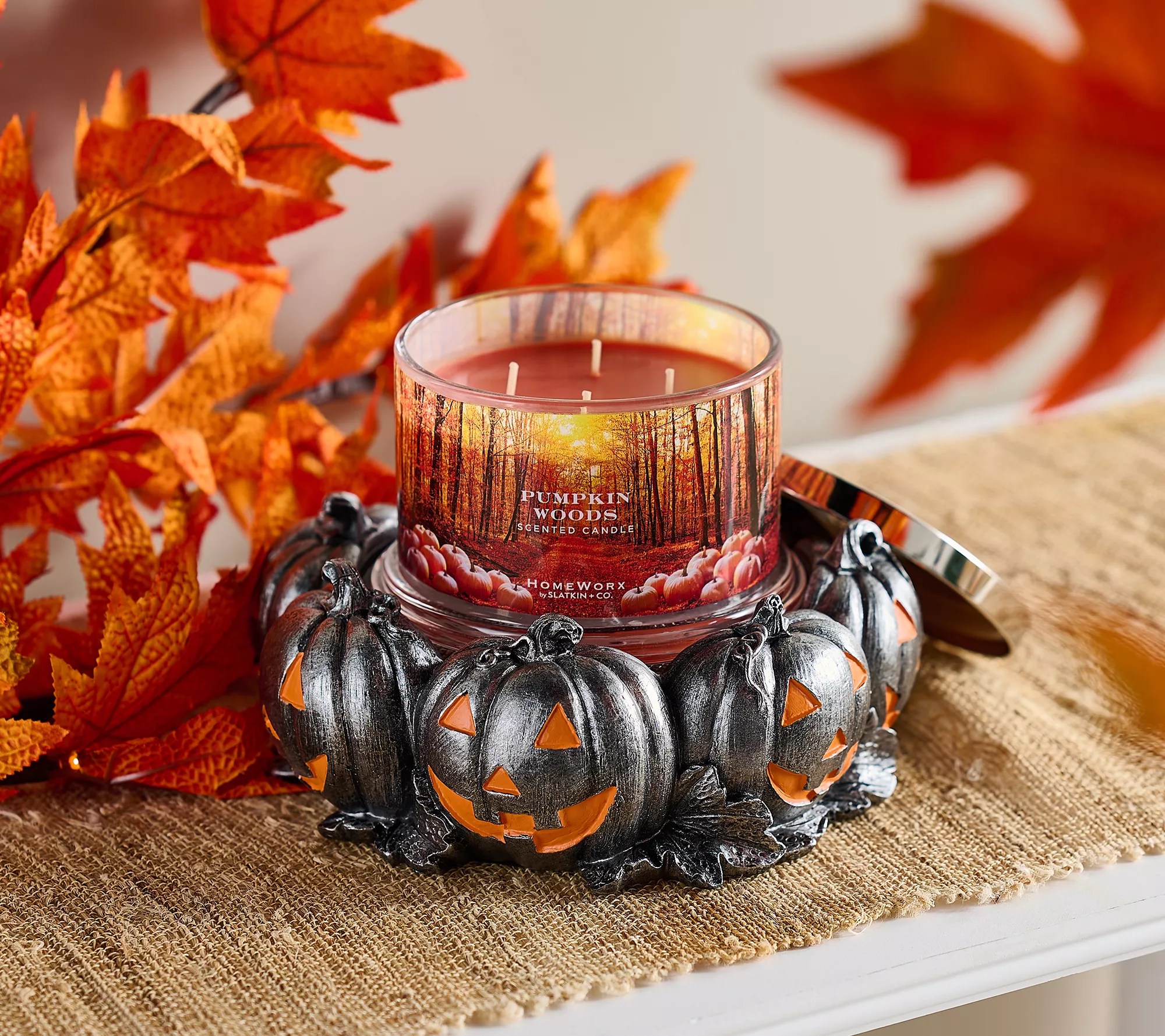 HomeWorx by Slatkin & Co. JackO'Lantern Pedestal with 18oz Candle