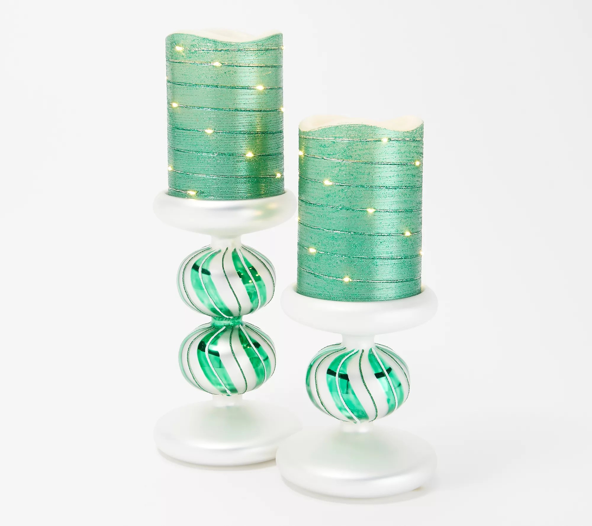 Lightscapes Set of 2 Candy Cane Pedestals with Flameless Candles