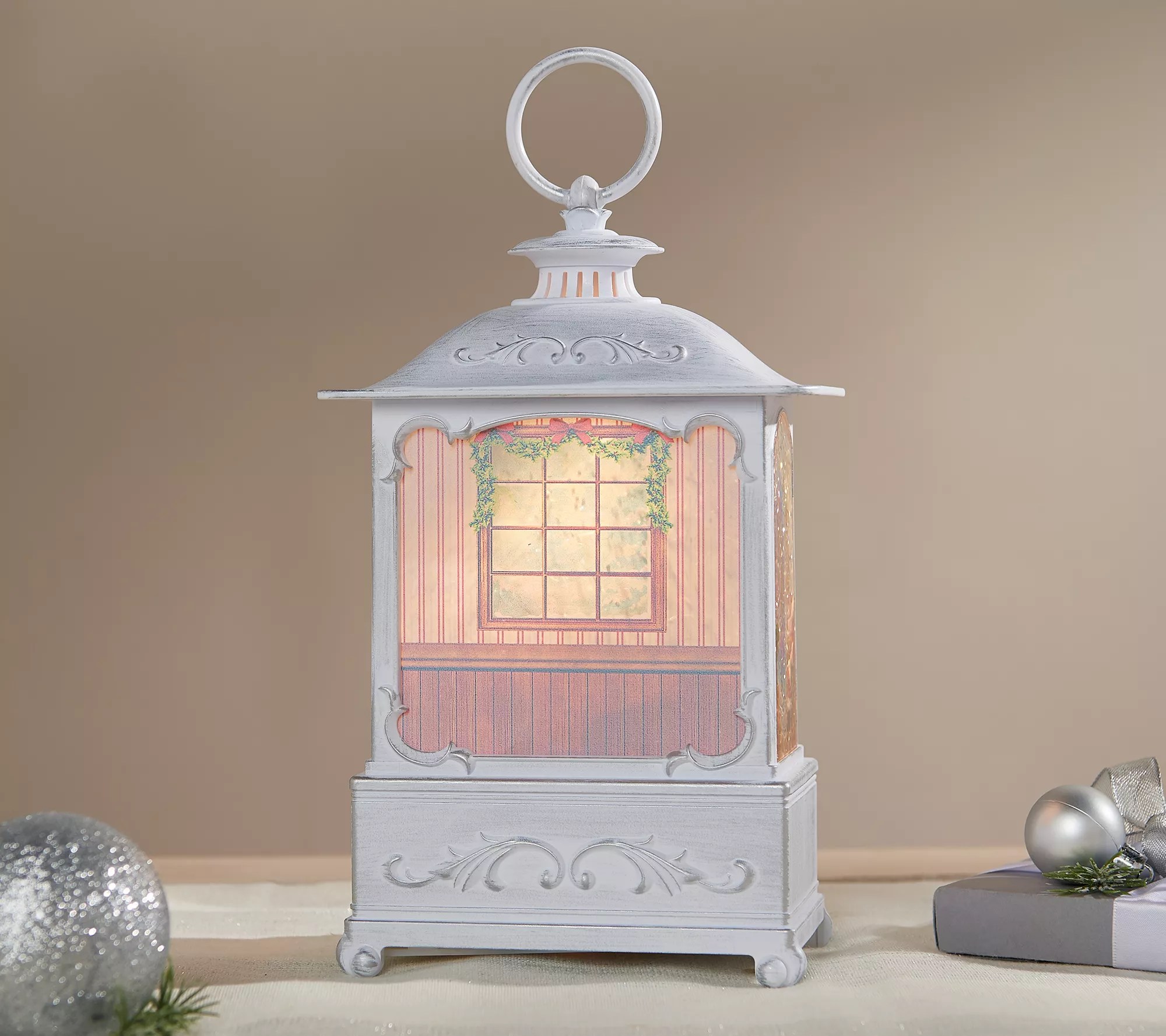 "As Is" 9" Illuminated Glitter Lantern with Scene by Valerie