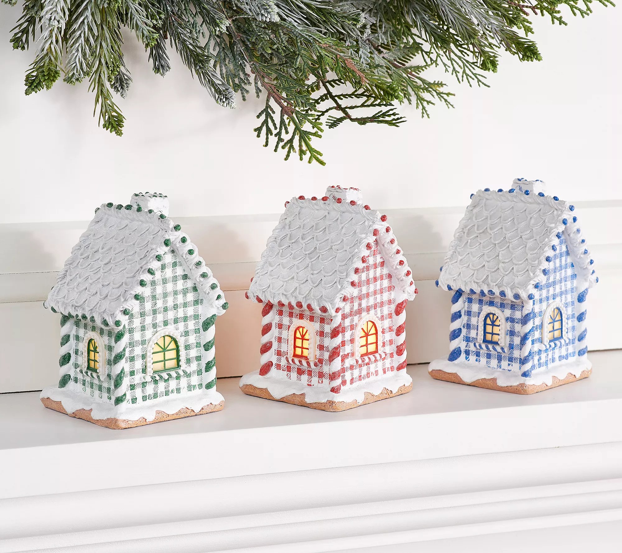 S/3 Illuminated Checked Gingerbread Houses by Valerie