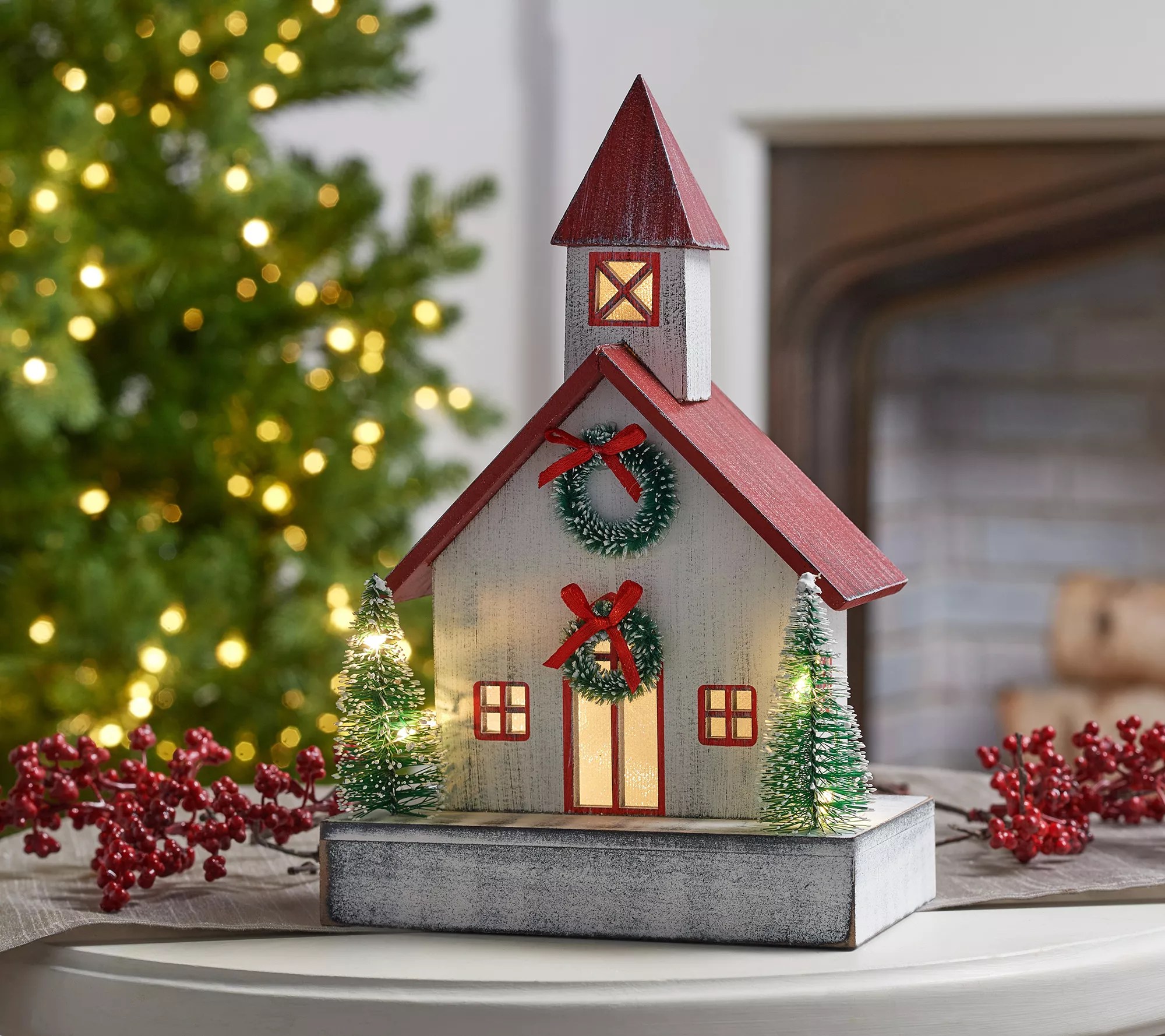 Illuminated Wooden_Church w/ Bottlebrush Trees by Valerie