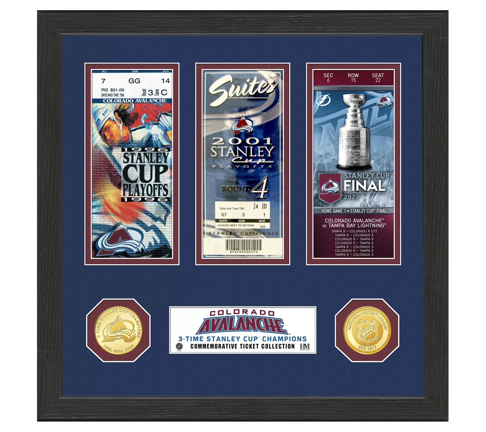 Colorado Avalanche 3X Stanley Cup Champions Ticket Collection