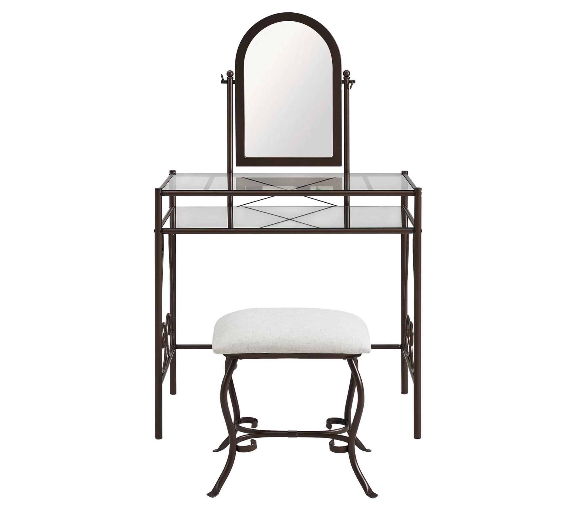 Linon Home Michelle Metal Scroll Vanity Set W/Mirror & Stool