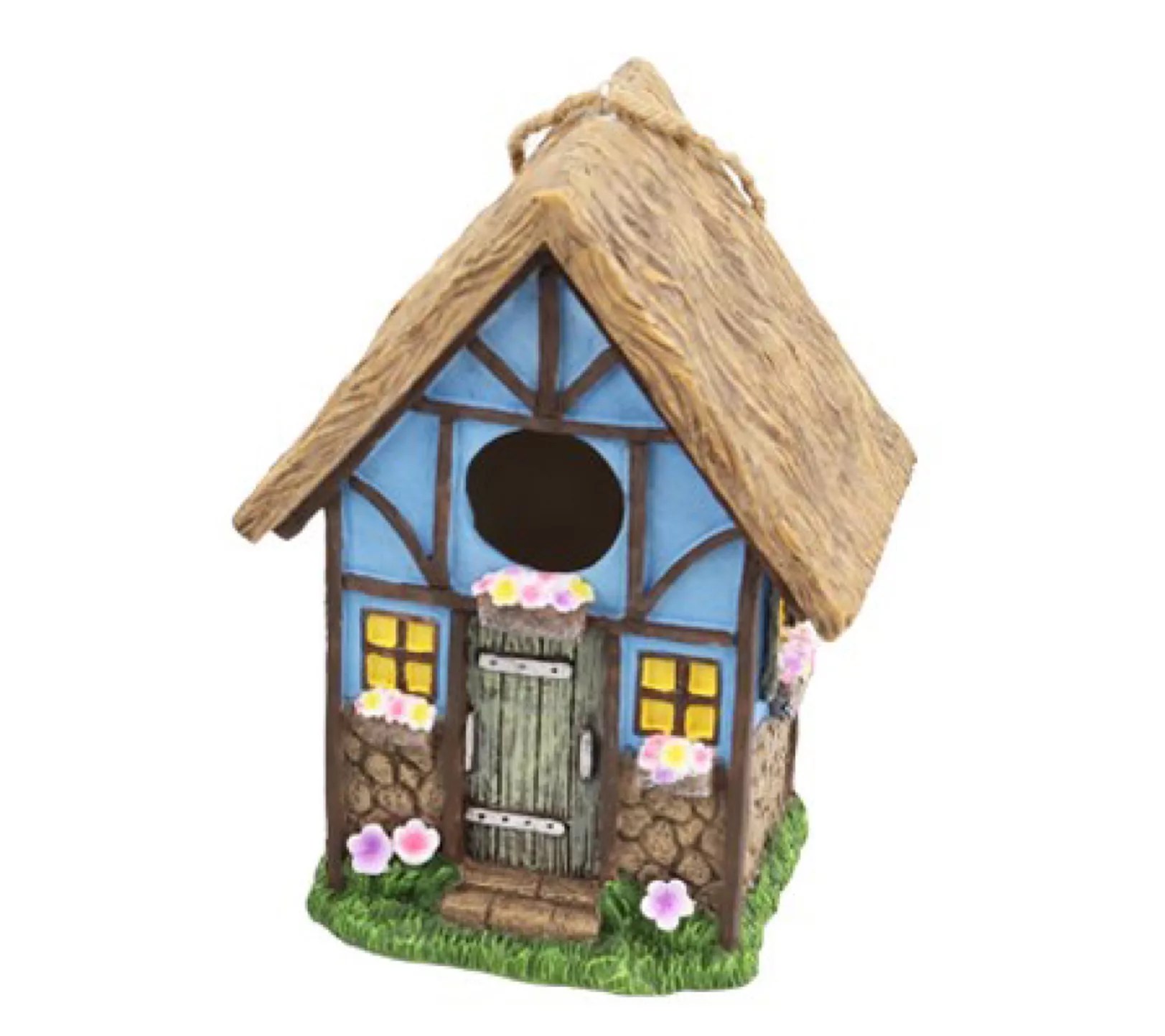 Santa's Inc. 7.5"H Resin Blue Cottage Birdhouse