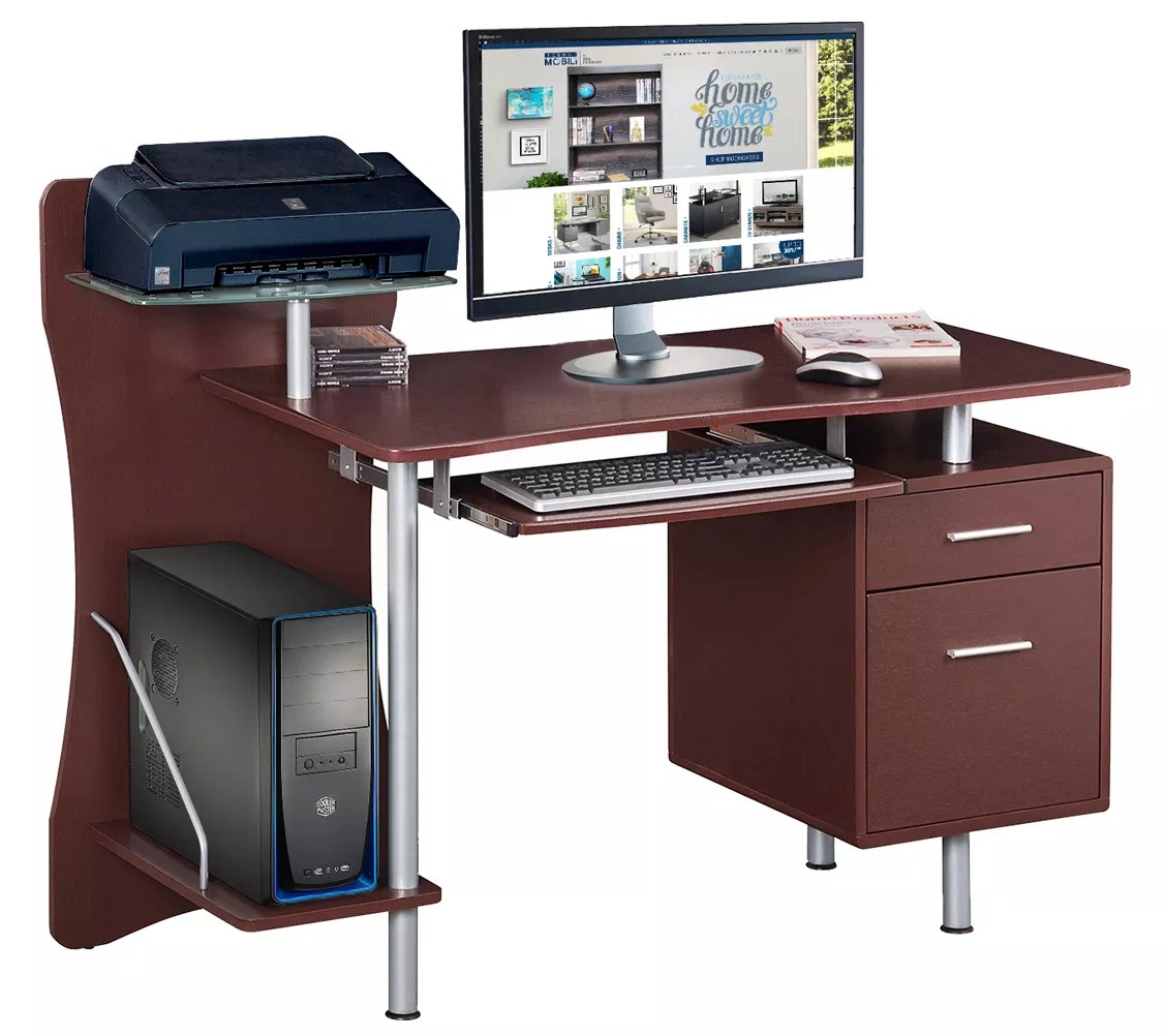 Techni Mobili Stylish Computer Desk with Storage & Glass Shelf