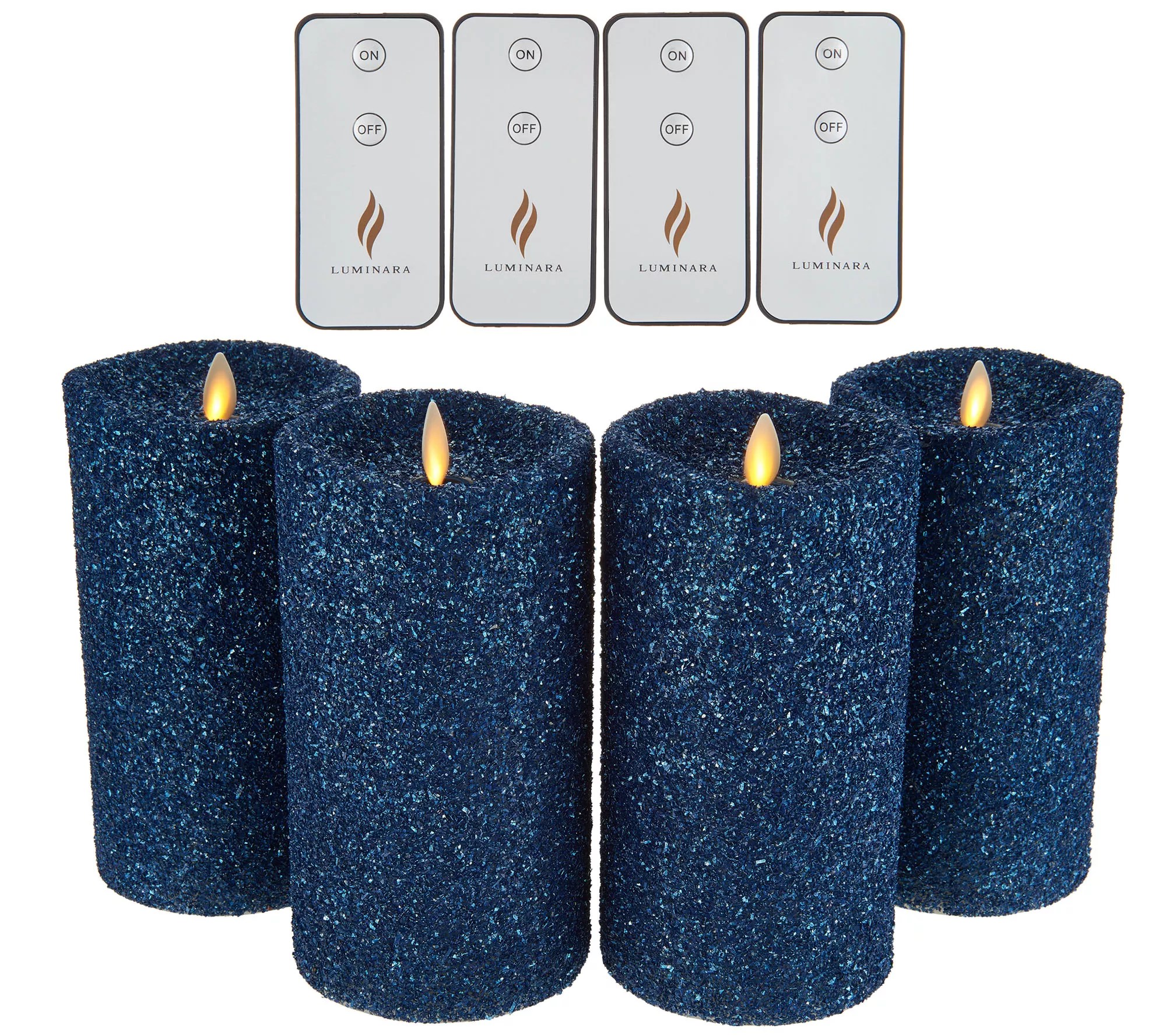 Luminara 4 pc Vintage Glitter 7" Flameless Pillar Candles w/ Remotes