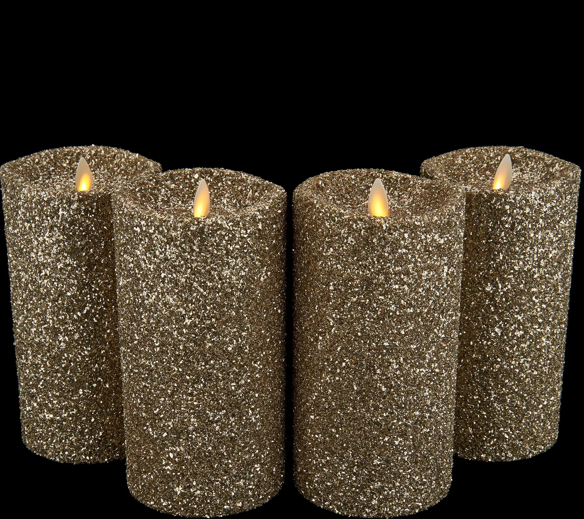 Luminara 4 pc Vintage Glitter 7" Flameless Pillar Candles w/ Remotes