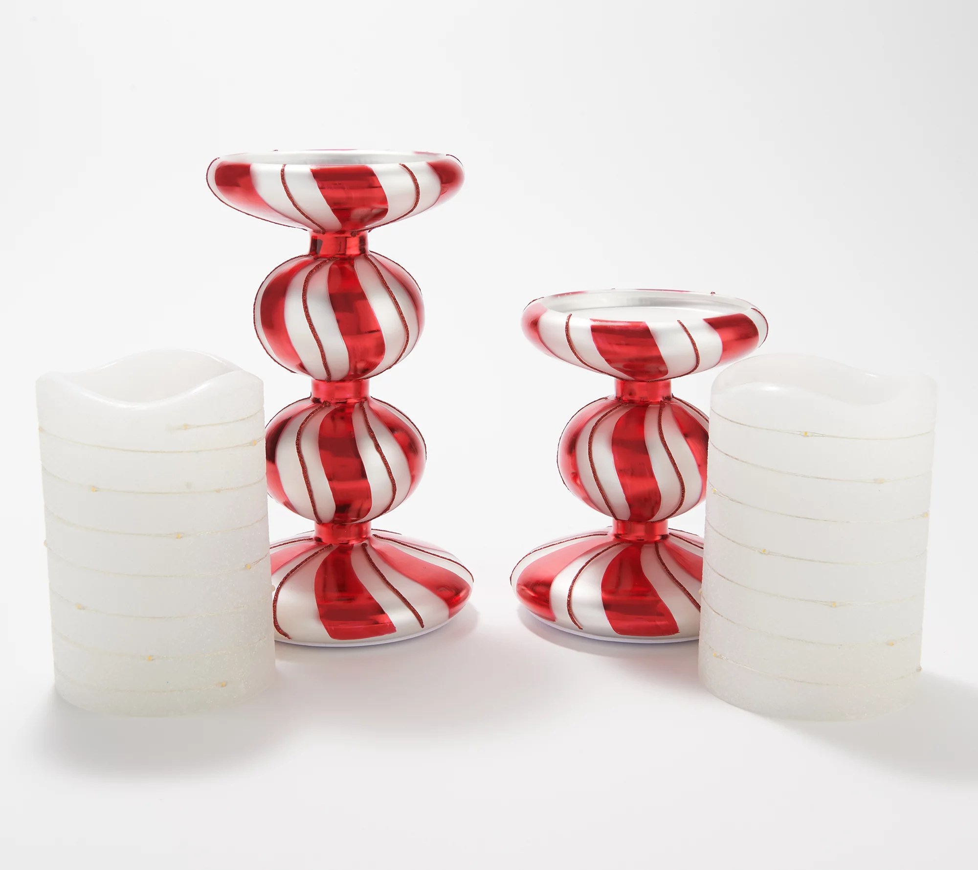 "As Is" Lightscapes Set of 2 Candy Cane Pedestals with Candles