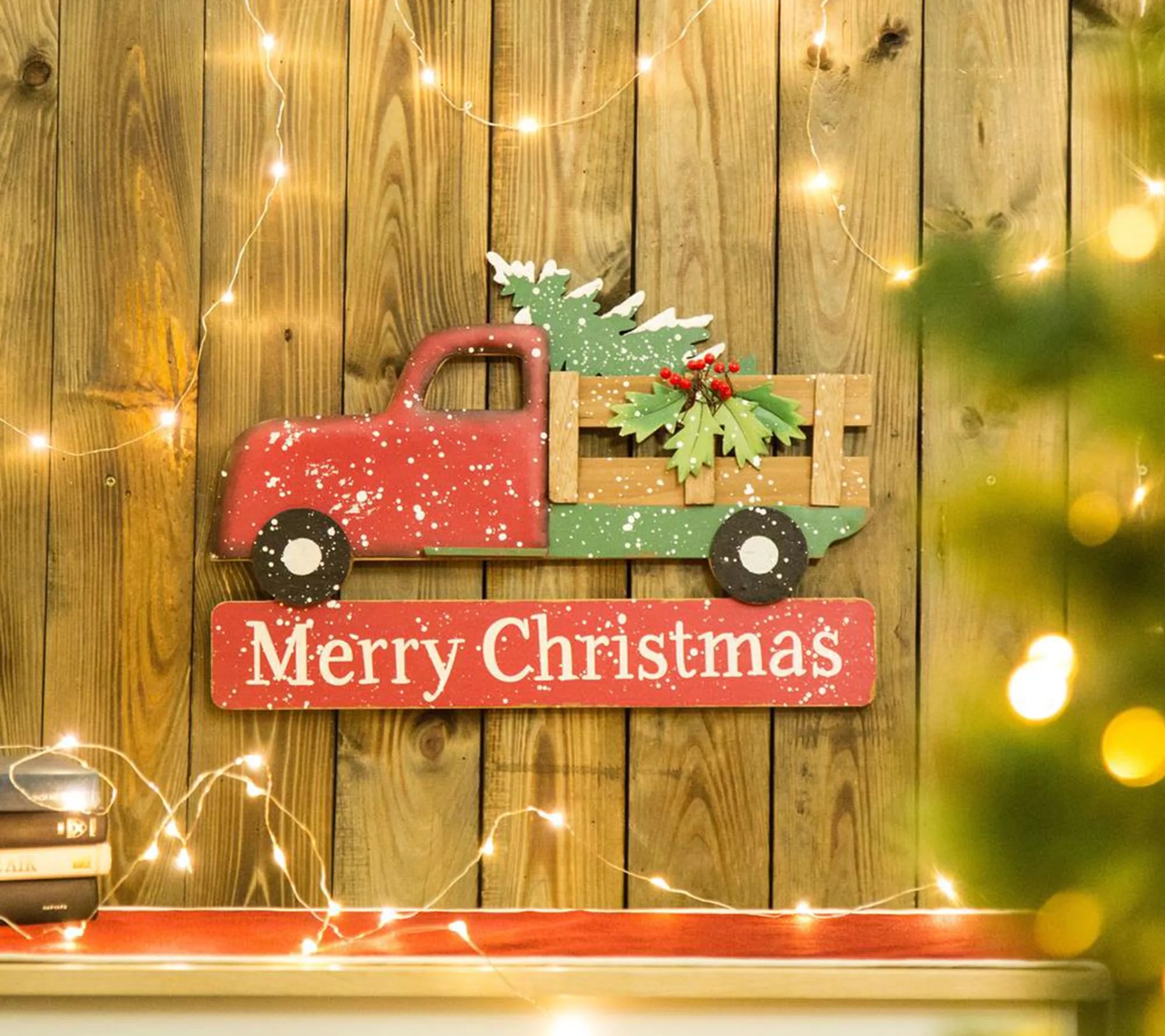 Glitzhome Christmas Vintage Red Truck Yard Stake or Wall Decor