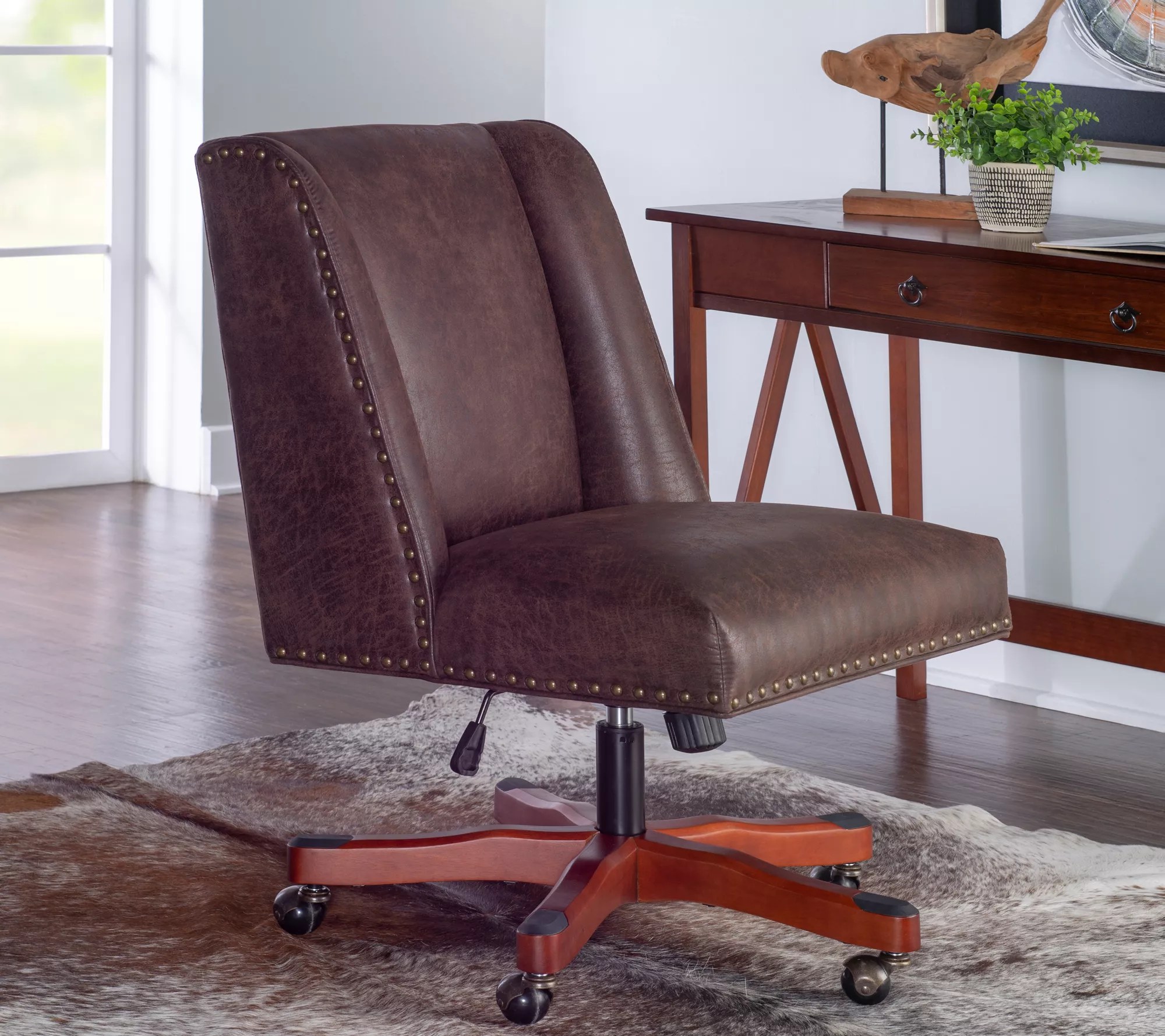 Linon Home Walker Comfortable Leather Home Office Desk Chair