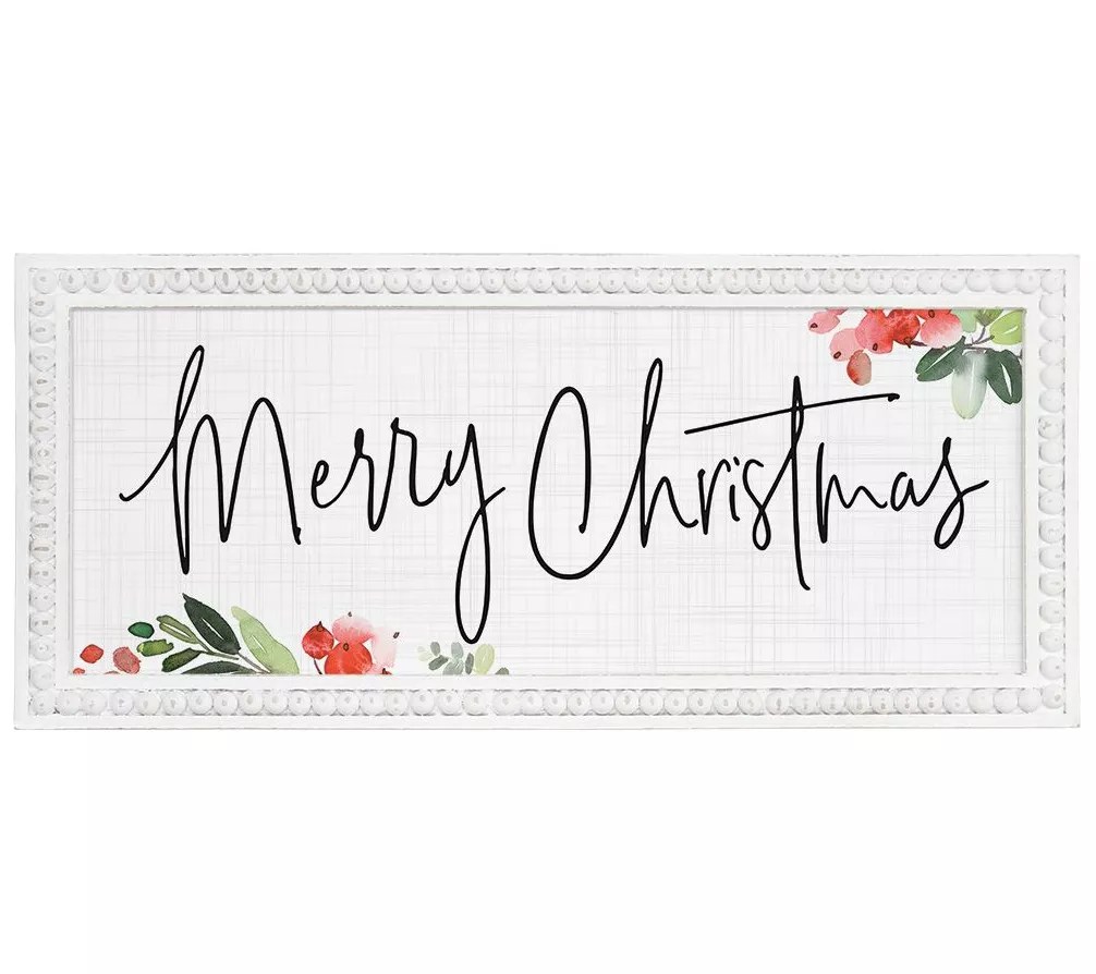 Sincere Surroundings. 24" Merry Christmas Holly Beaded Art