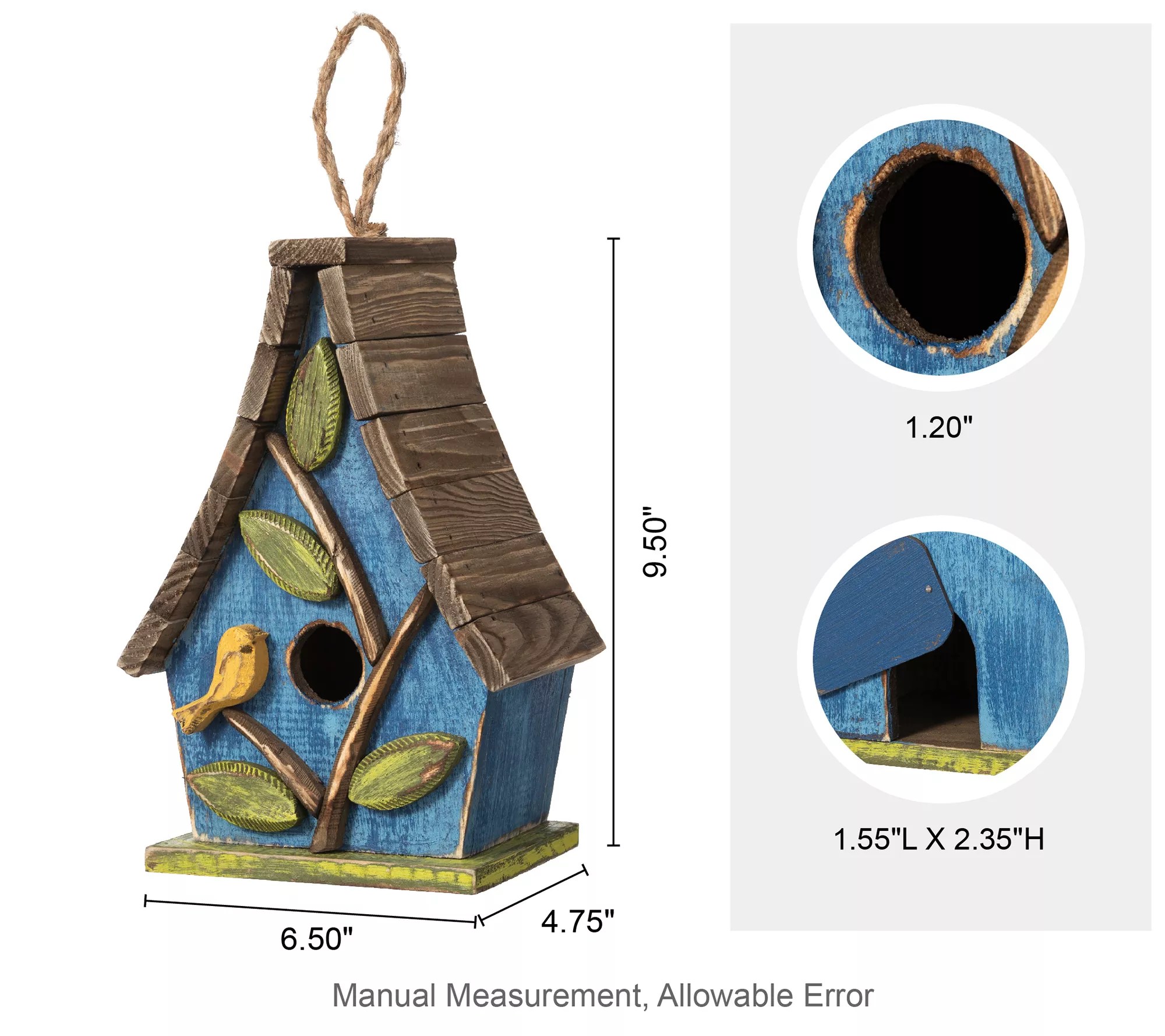 Glitzhome 3D Leaves and Birdie Distressed Wood Birdhouse
