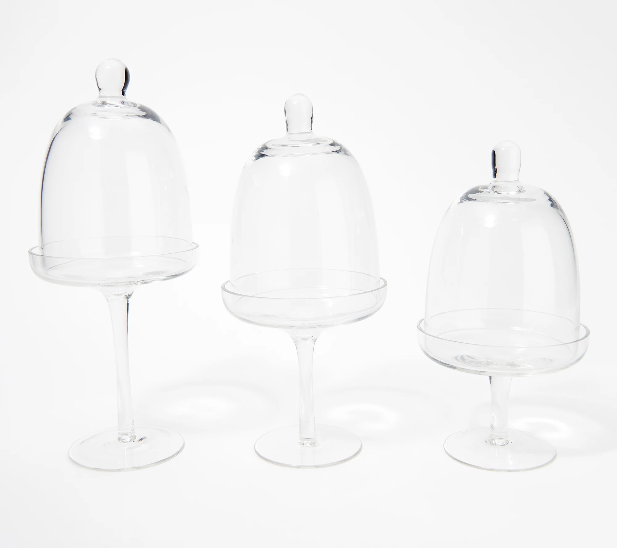 Set of 3 Glass Cloche Set with Pedestals by Valerie