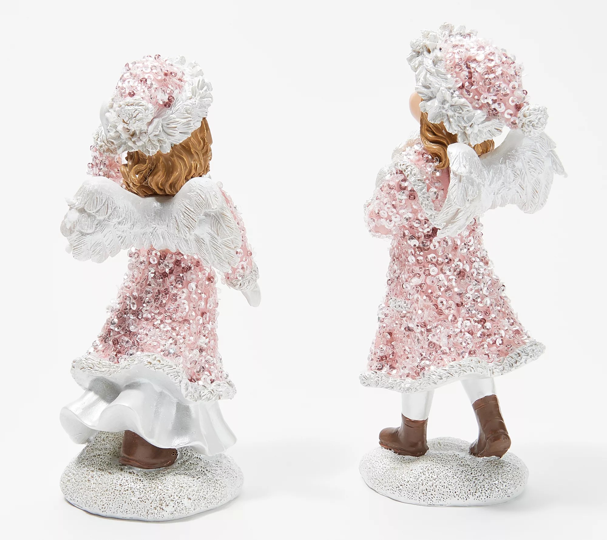 "As Is" Set /2 7" Glistening Winter Angel Figurines by Valerie