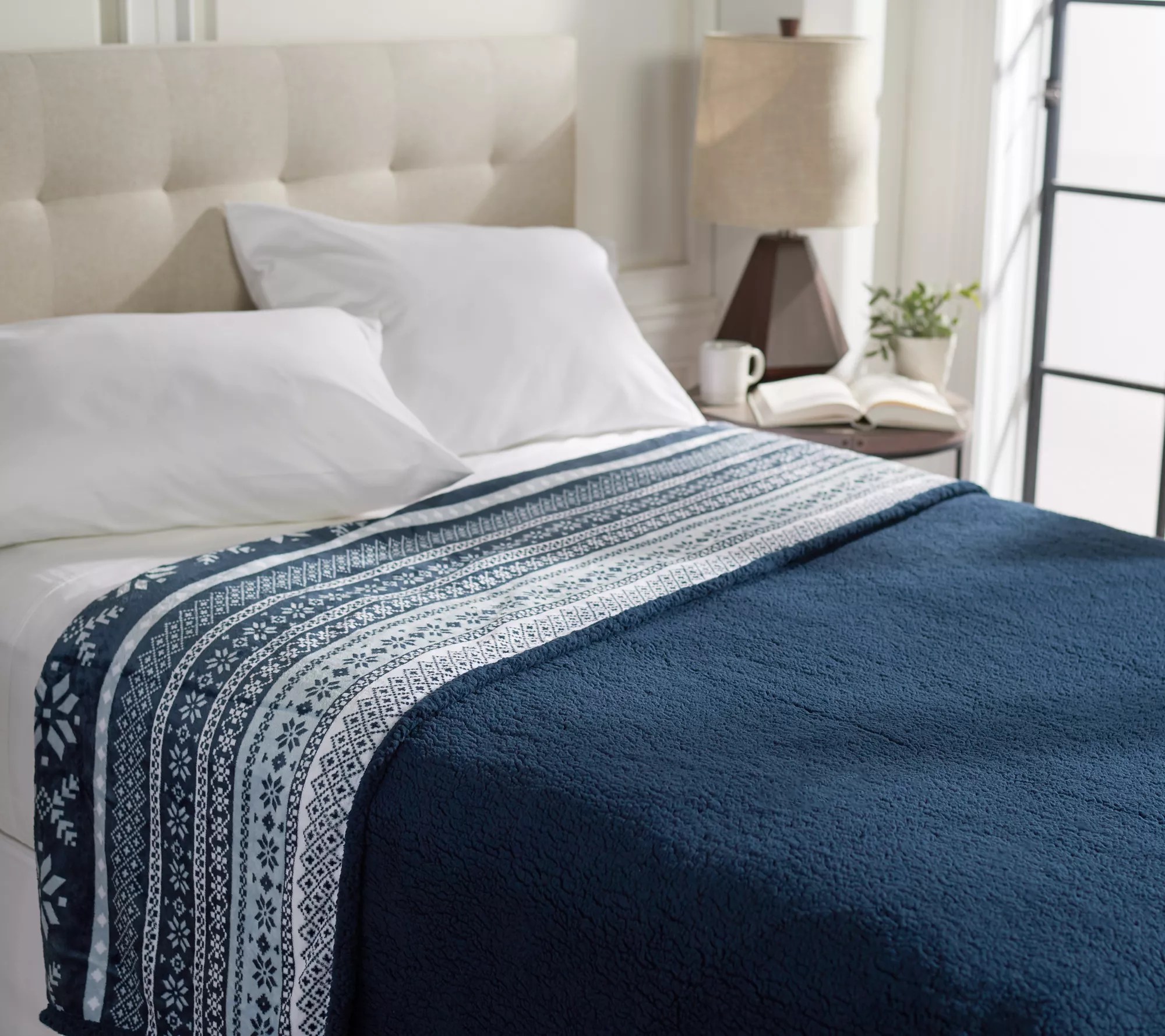 Berkshire Velvet Soft Fair Isle Print Sherpa Reverse Blanket