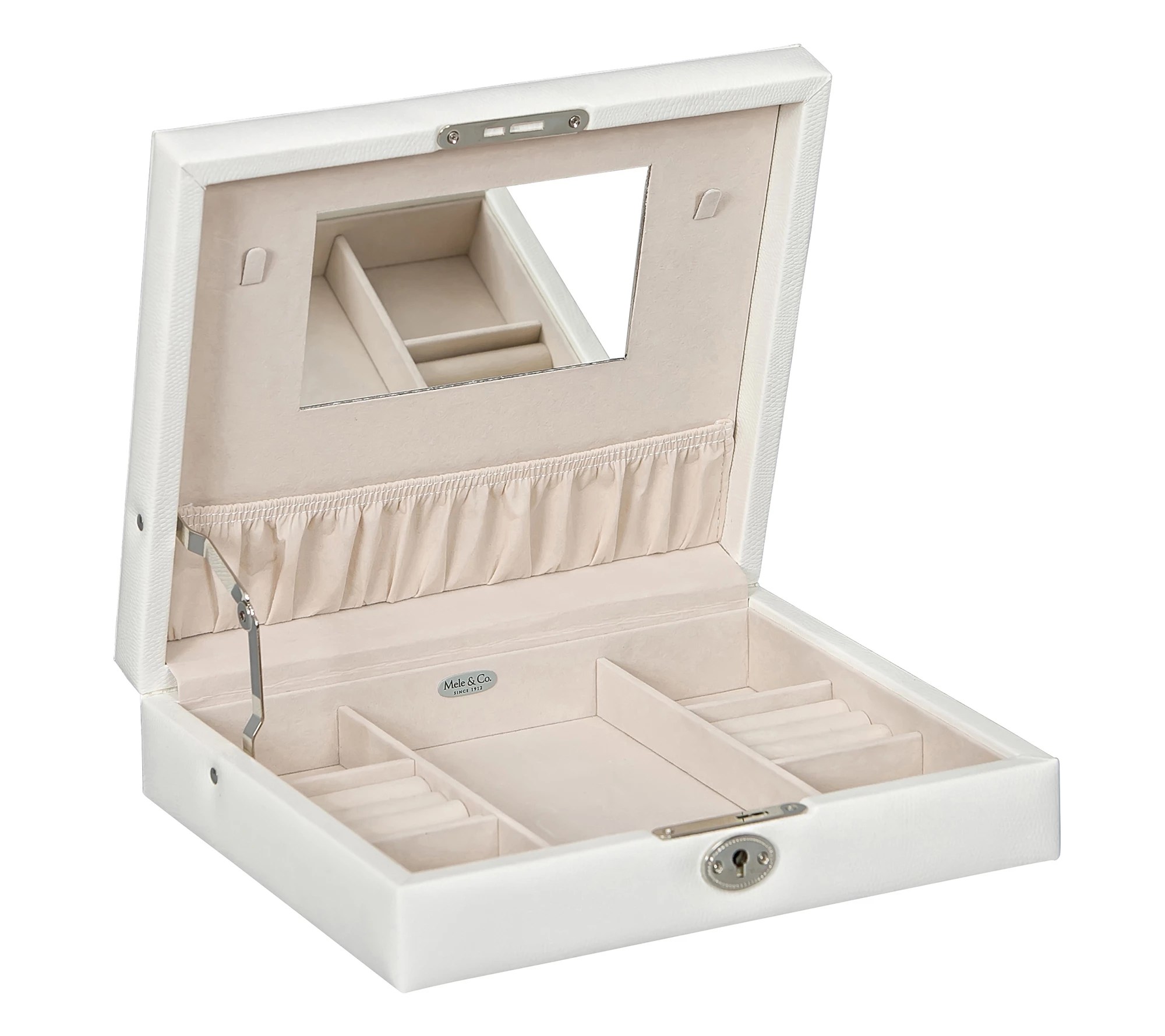 Mele & Co. Evie Locking Jewelry Box in White Faux Leather