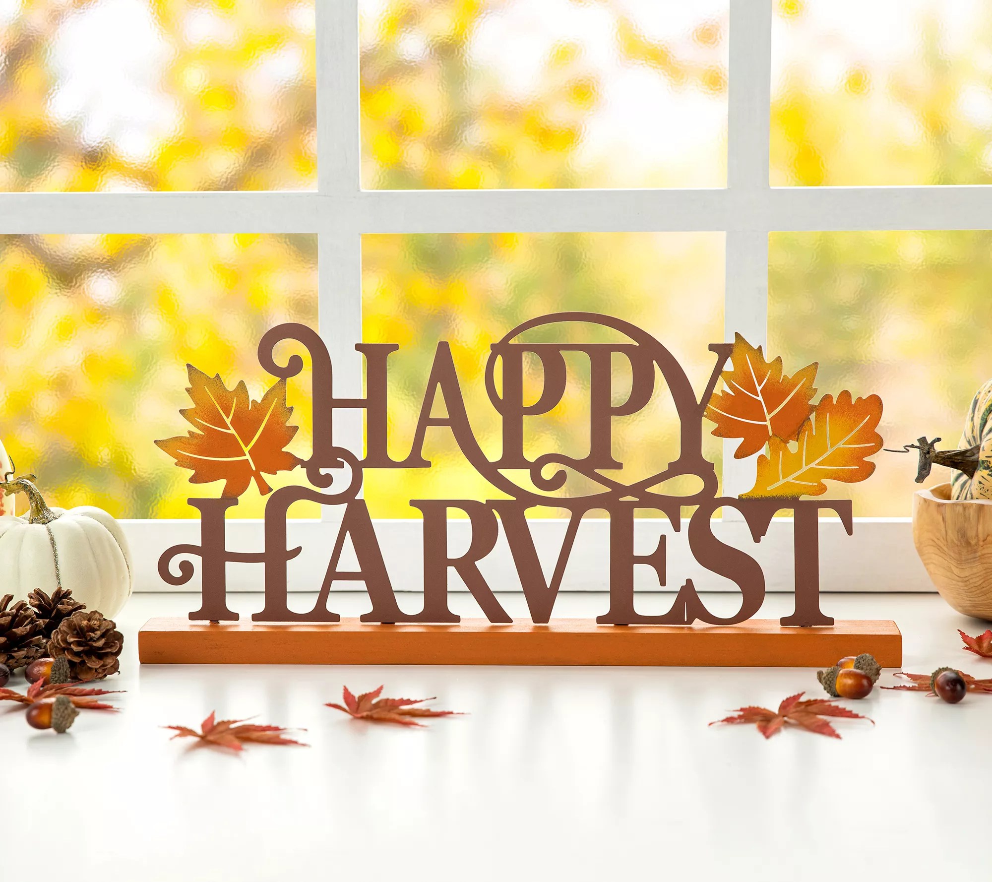 Glitzhome 18"L Wood & Metal Happy Harvest Table Decor