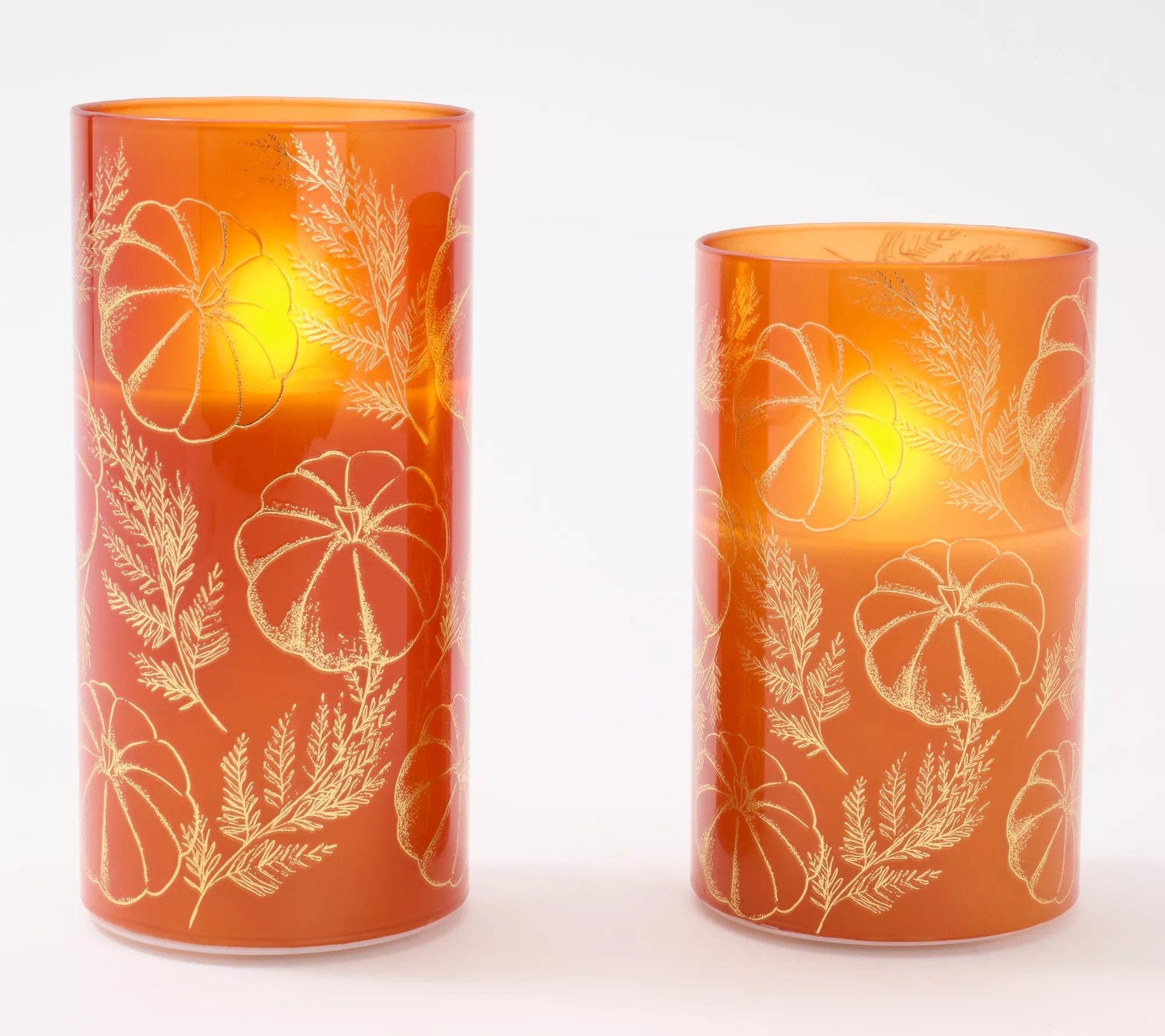"As Is" Lightscapes S/2 Harvest Themed Flameless Glass Candles