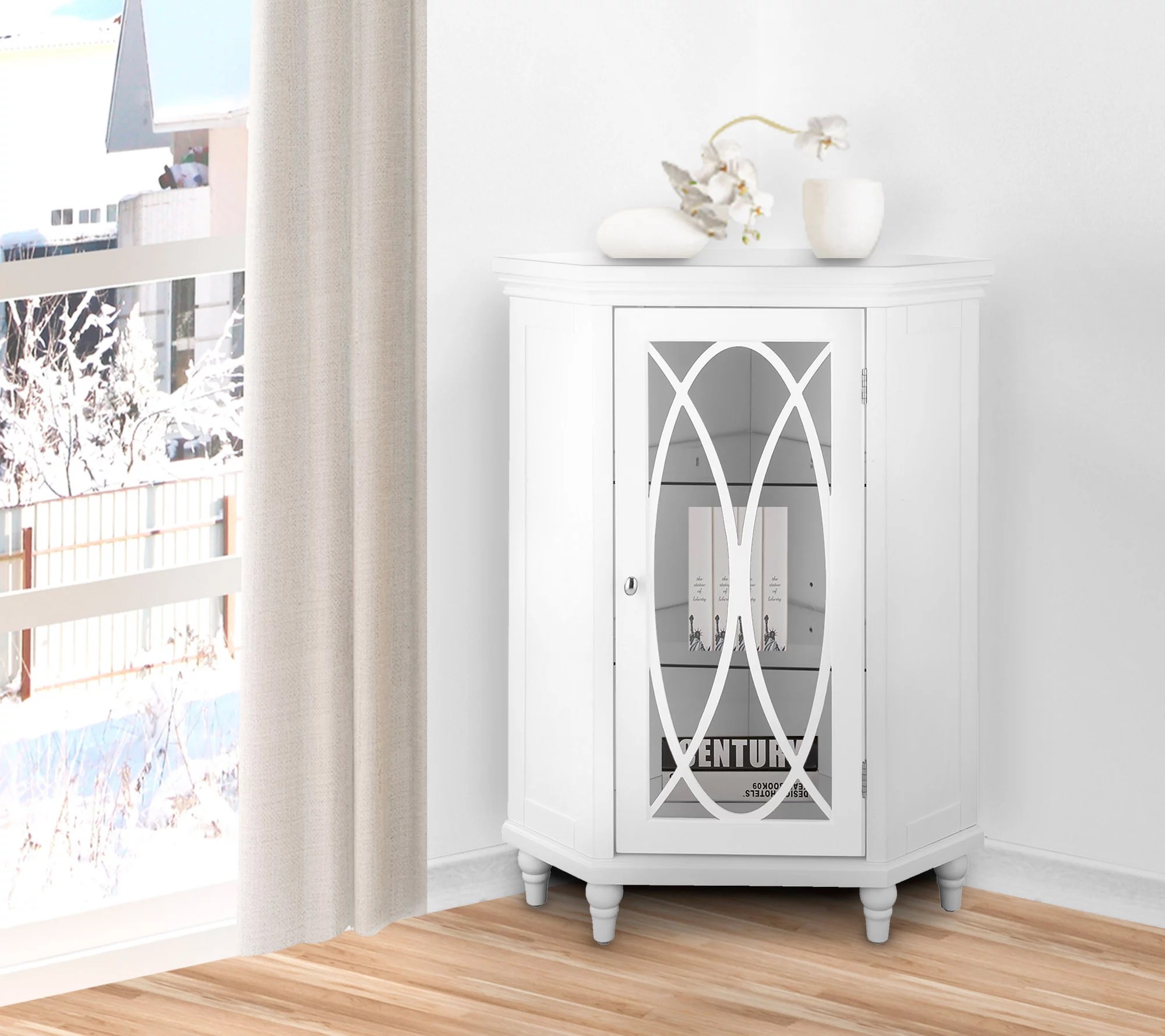 Corner Floor with 2 Adjustable TemperedGlass Shelves