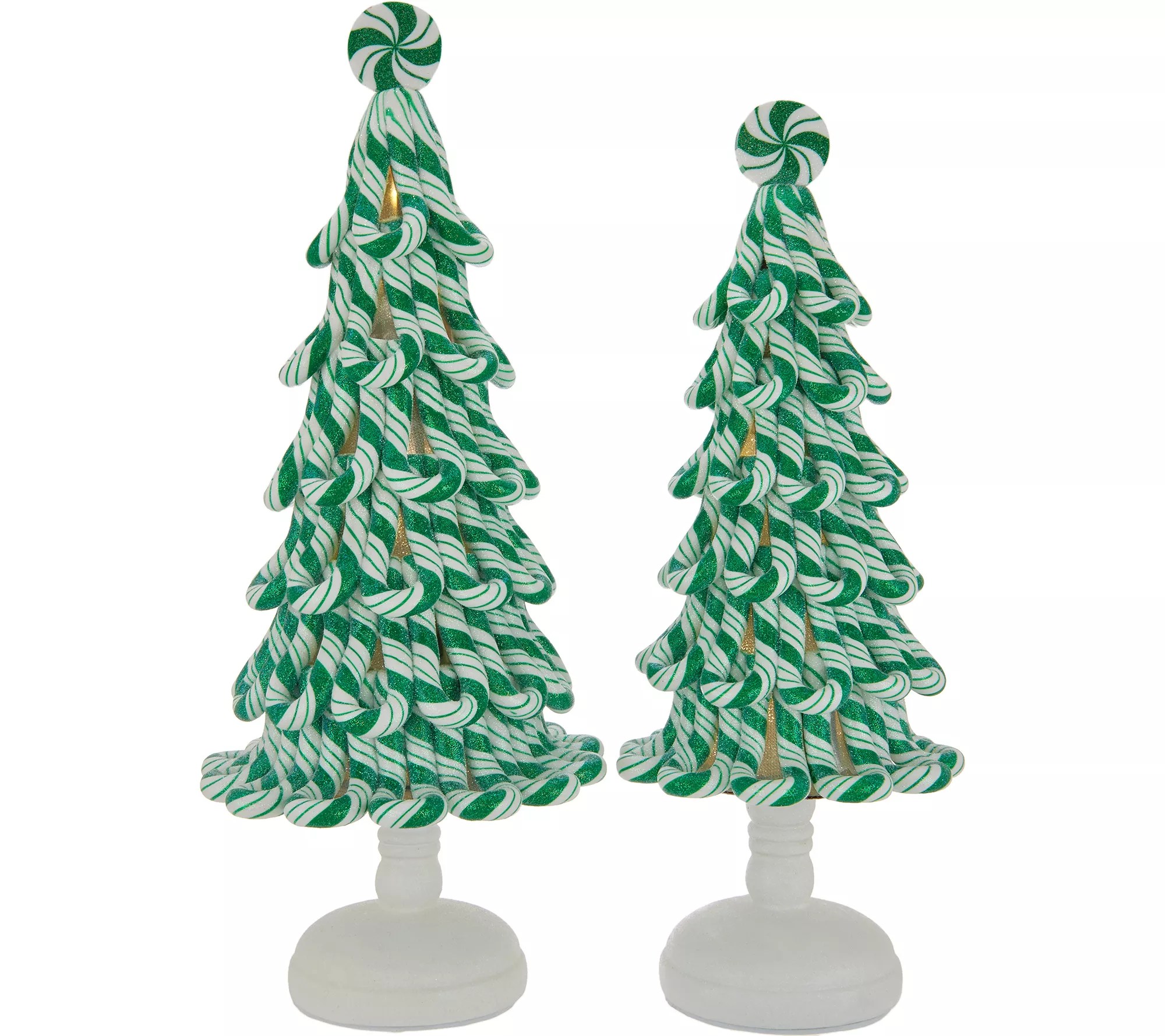 Set of (2) Illuminated Peppermint Candy Trees by Valerie