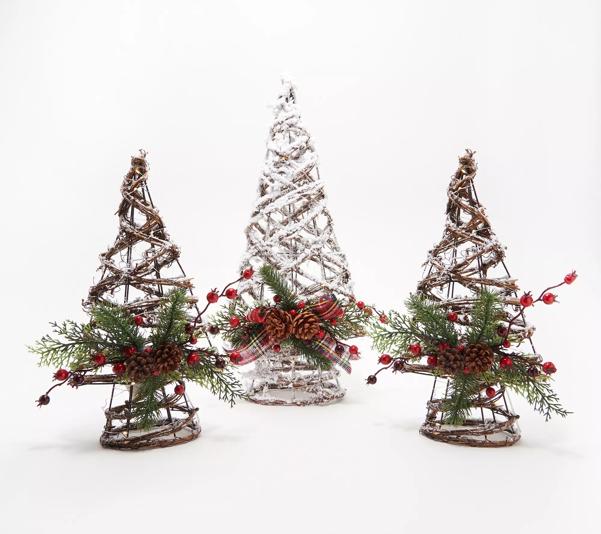 Set of 3 Illuminated Snowy Trees with Bow by Valerie