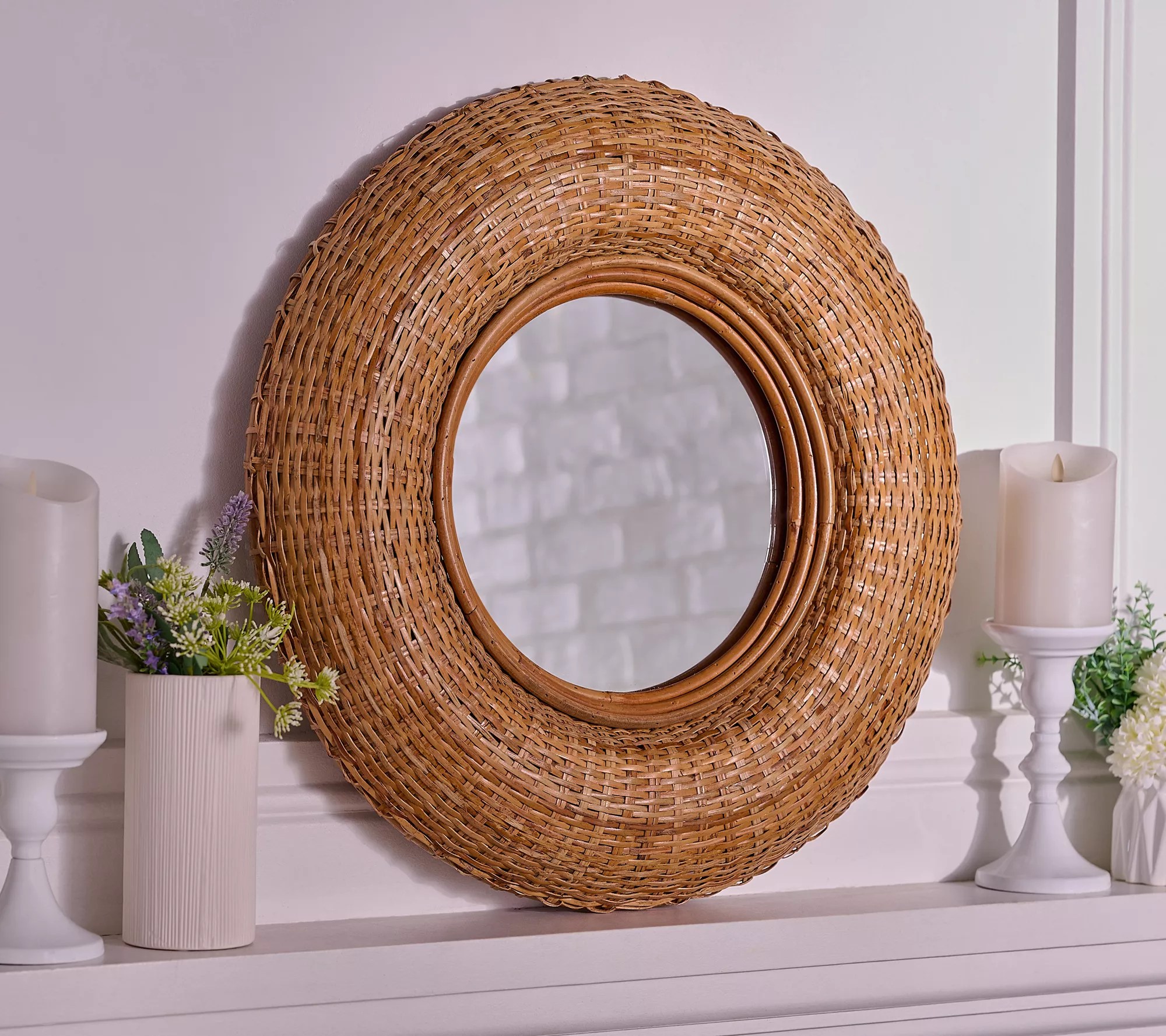 24" Wall Mirror with Rattan Border by Bobby Berk