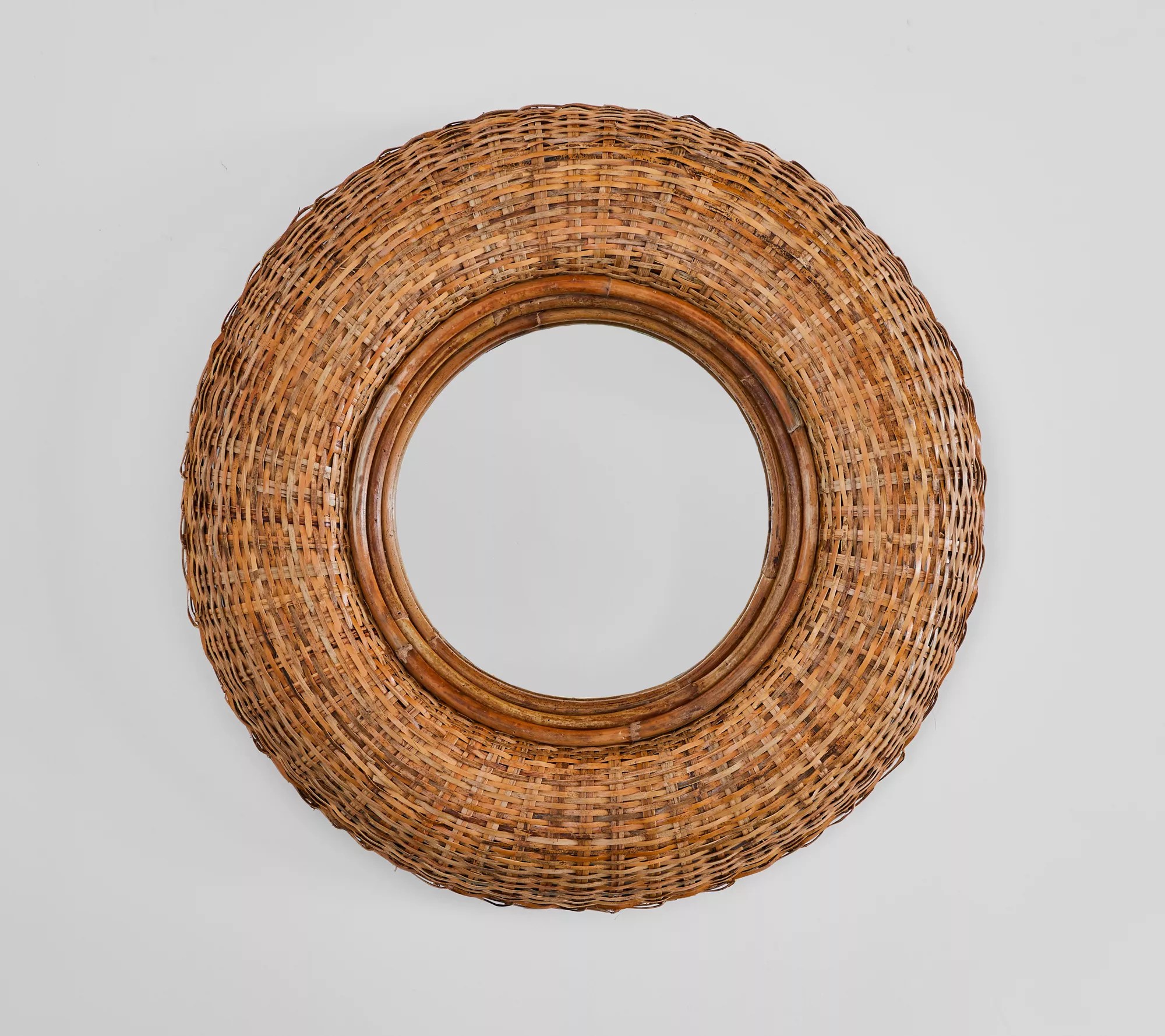 24" Wall Mirror with Rattan Border by Bobby Berk