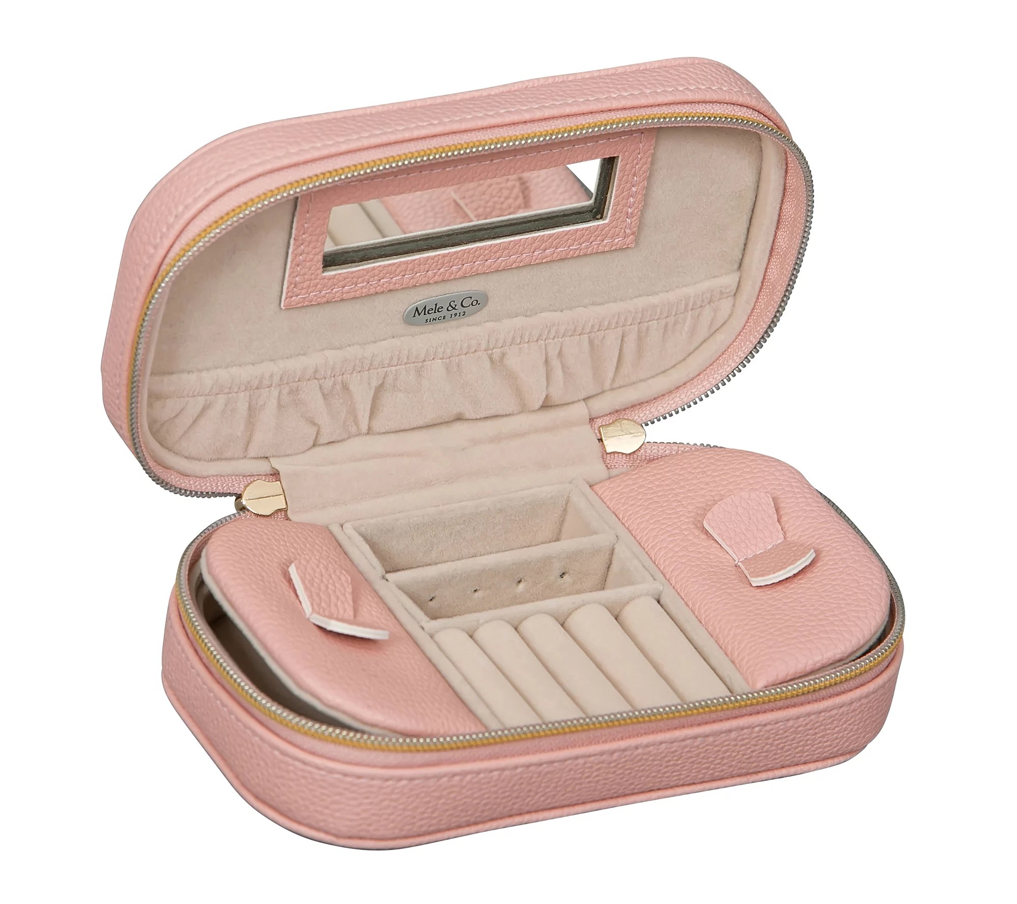 Mele & Co. Lucy Travel Jewelry Case in Pink Faux Leather