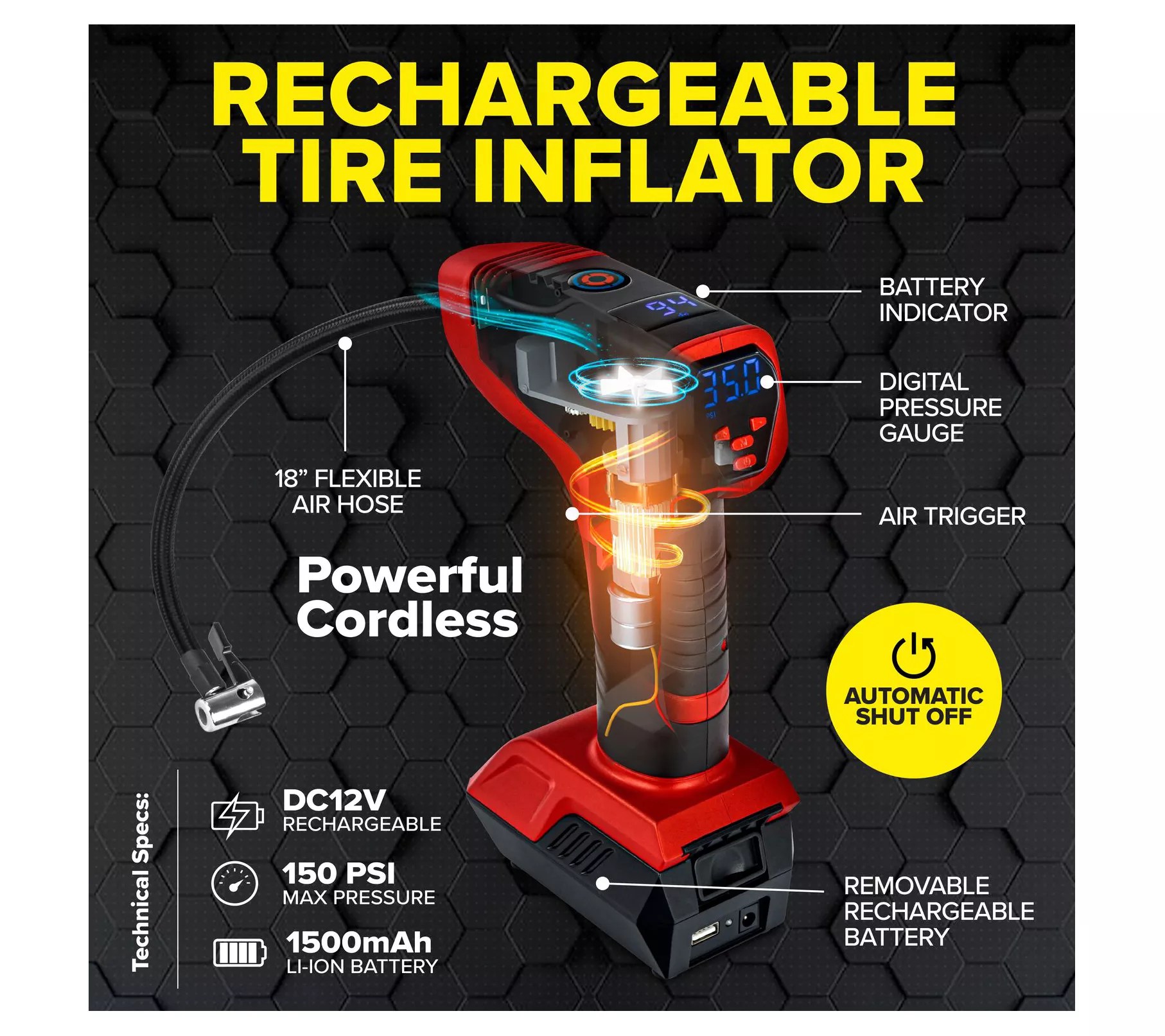Bullseye Pro Rechargeable Car Tire Air Pump Compressor - QVC.com