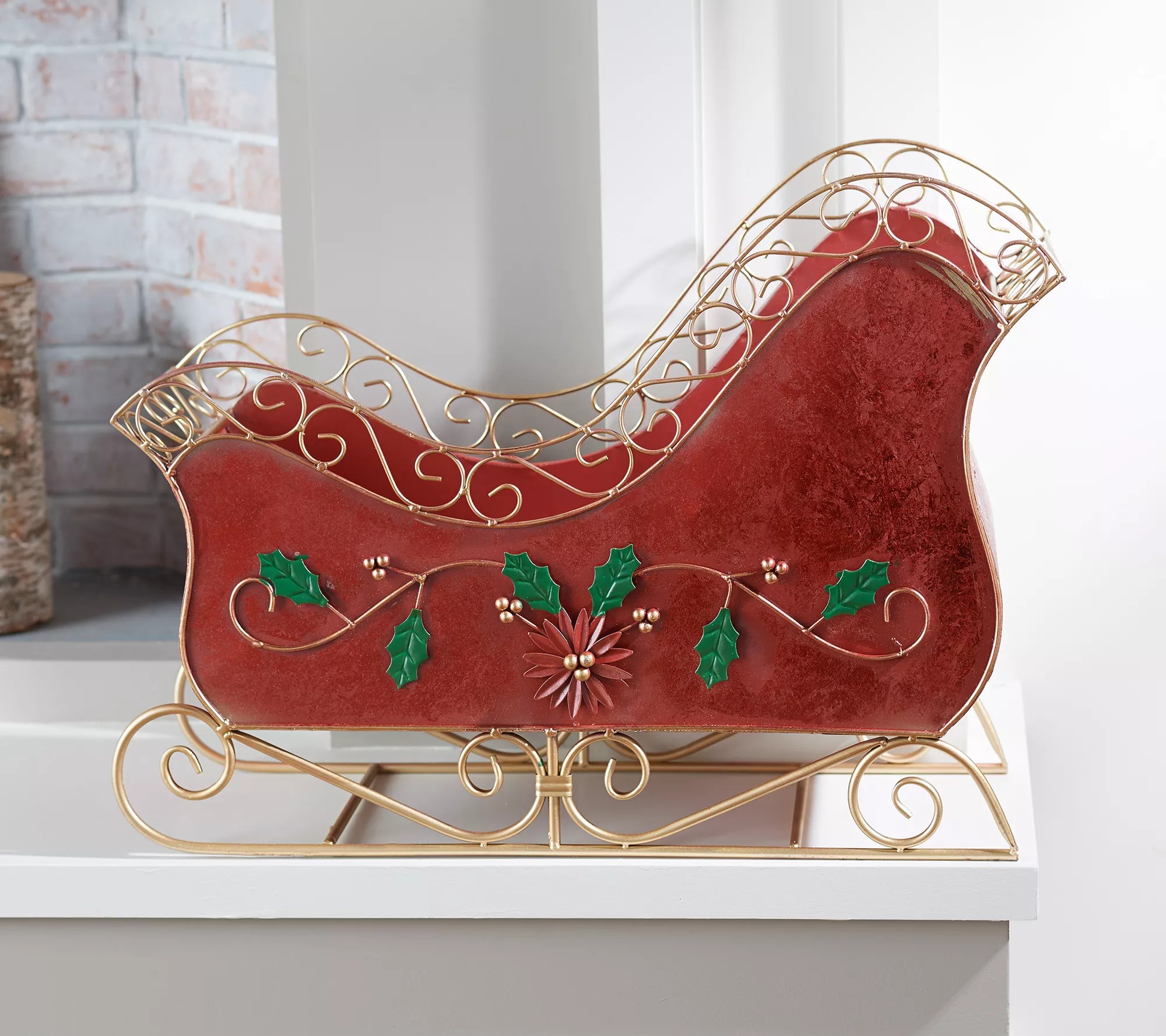 Oversized Holiday Metal Sleigh w/ Holly Design by Valerie