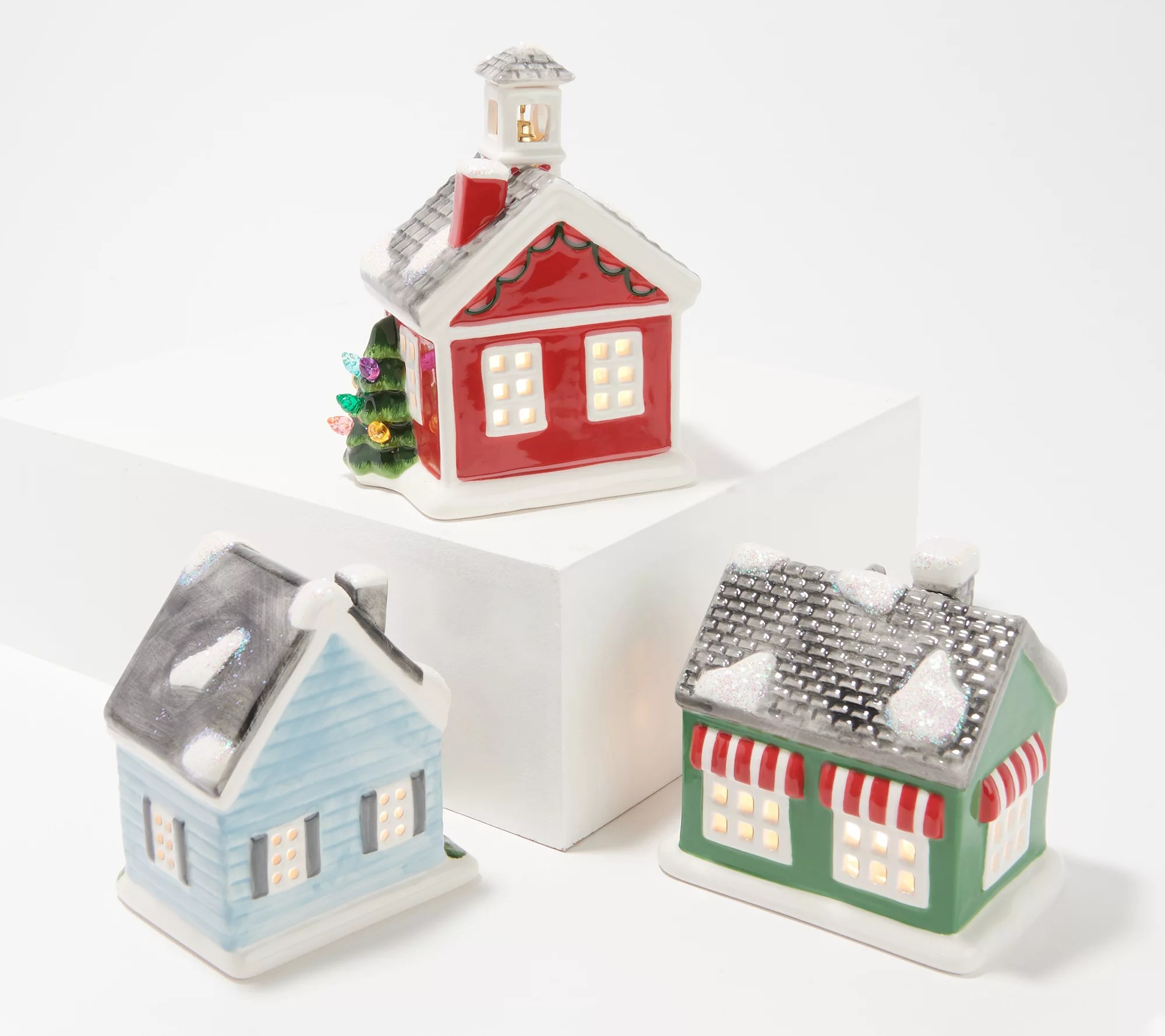 Mr. Christmas Set of 3 Mini Ceramic Village Buildings