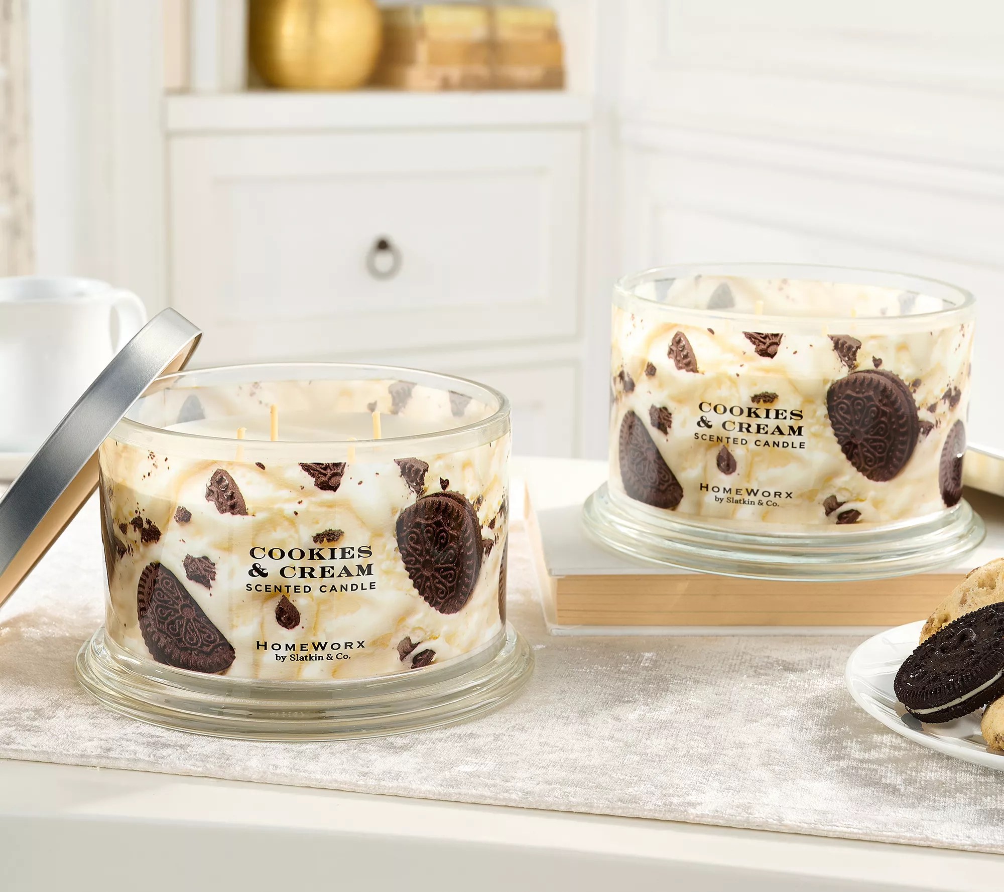 "As Is" HomeWorx by Slatkin & Co. S/2 Cookies & Cream Candles
