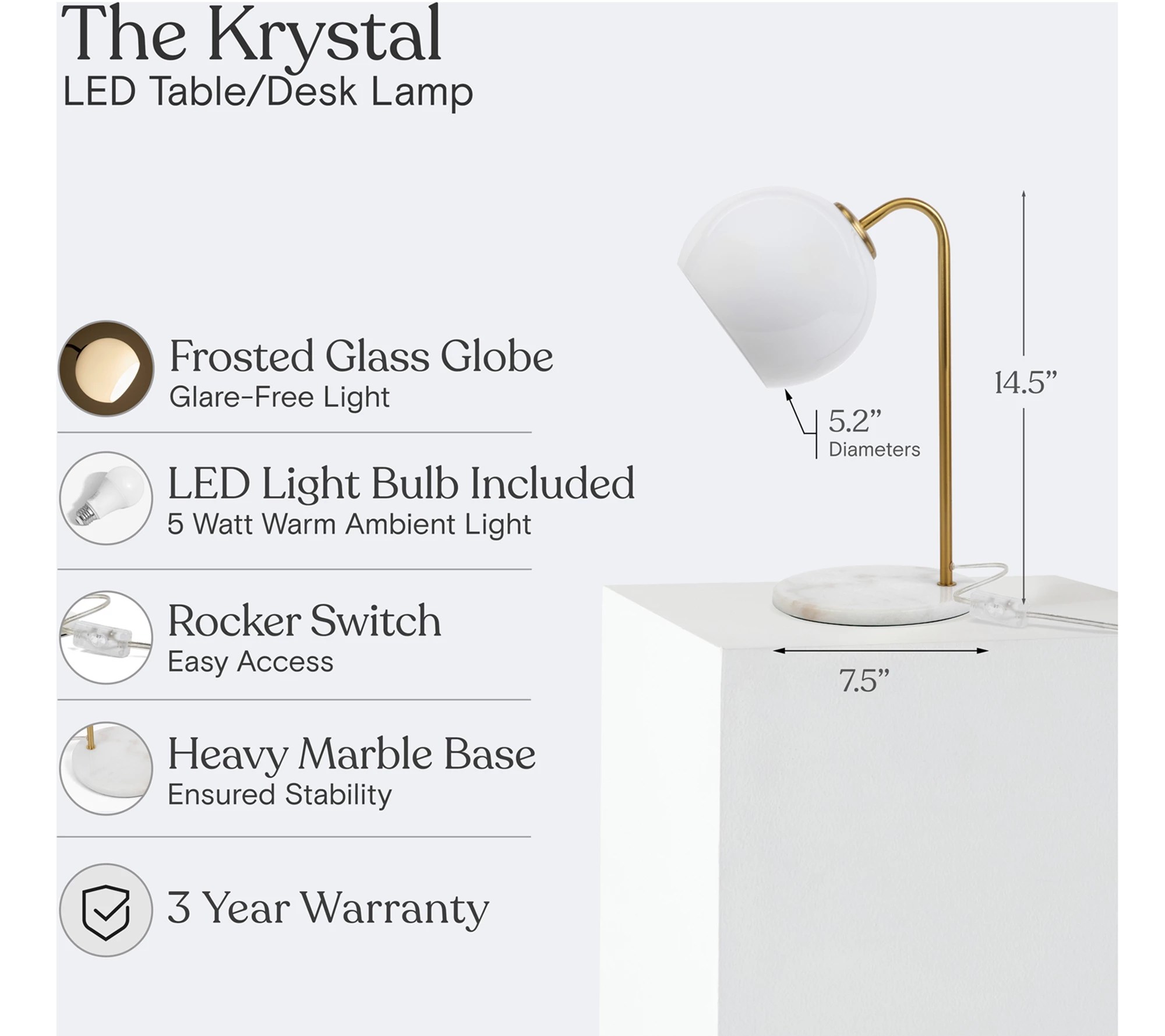 Brightech Krystal 15.5" LED Arc Table Desk Lamp