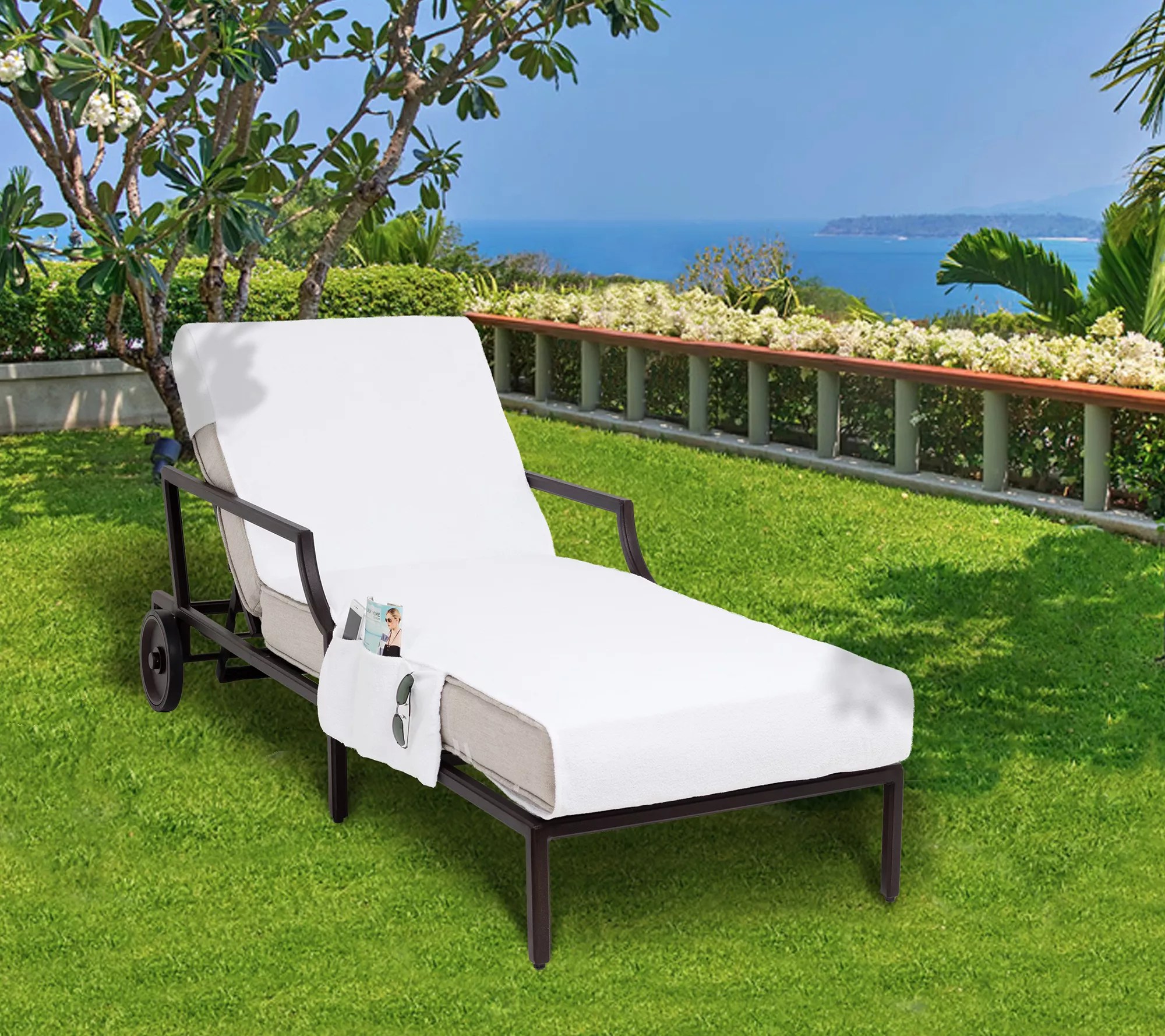 Linum Home Standard Size Chaise Lounge Cover with Side Pockets