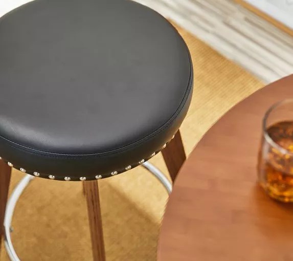 Glitzhome Round Swivel Veneer Walnut Finish Bar Stools 2