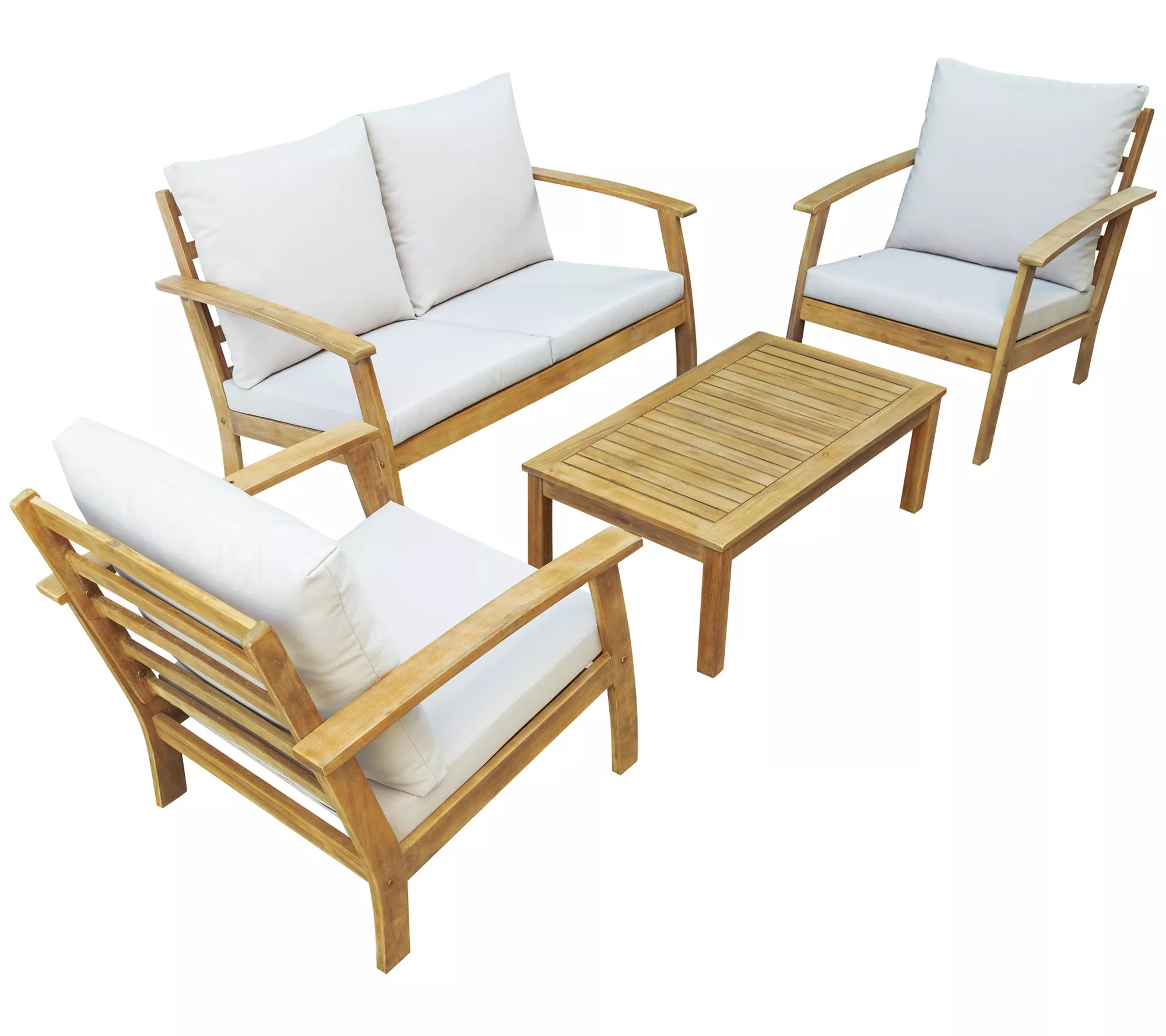 Dukap Outdoor Truwood FSC Wood 4Piece Patio Set W/Cushions