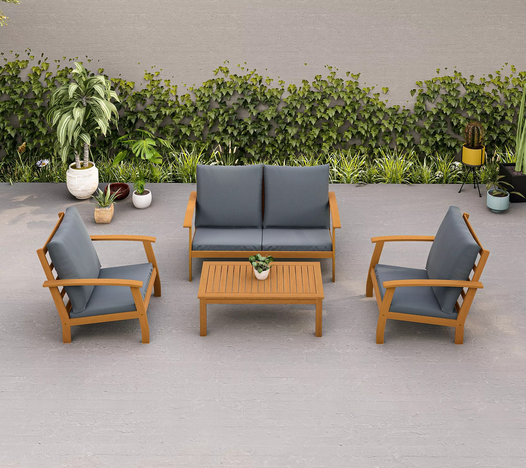 Dukap Outdoor Truwood FSC Wood 4Piece Patio Set W/Cushions
