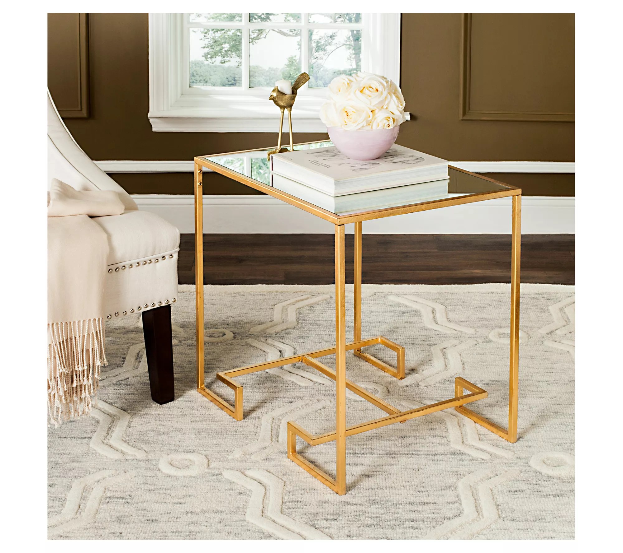 Safavieh Seamus Gold Leaf Greek Key Accent Table