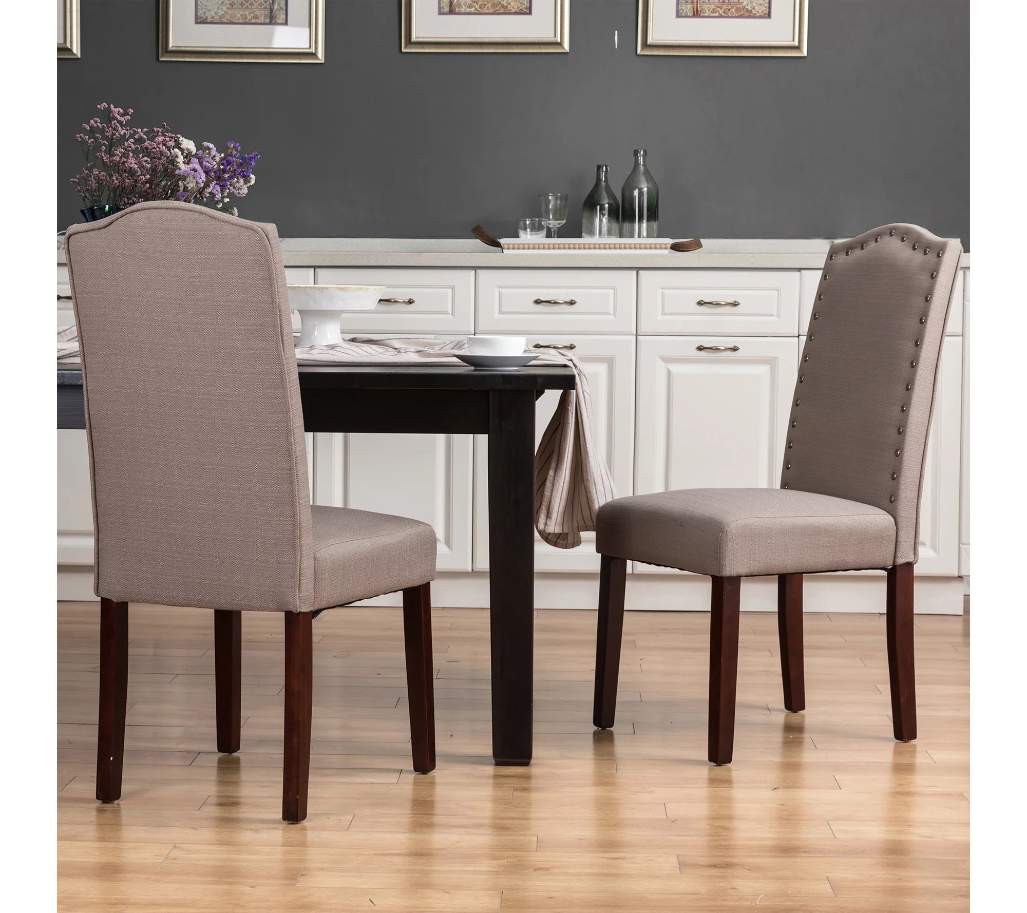 Glitzhome S/2 Upholstered Dining Chairs w/ NailHead Accents