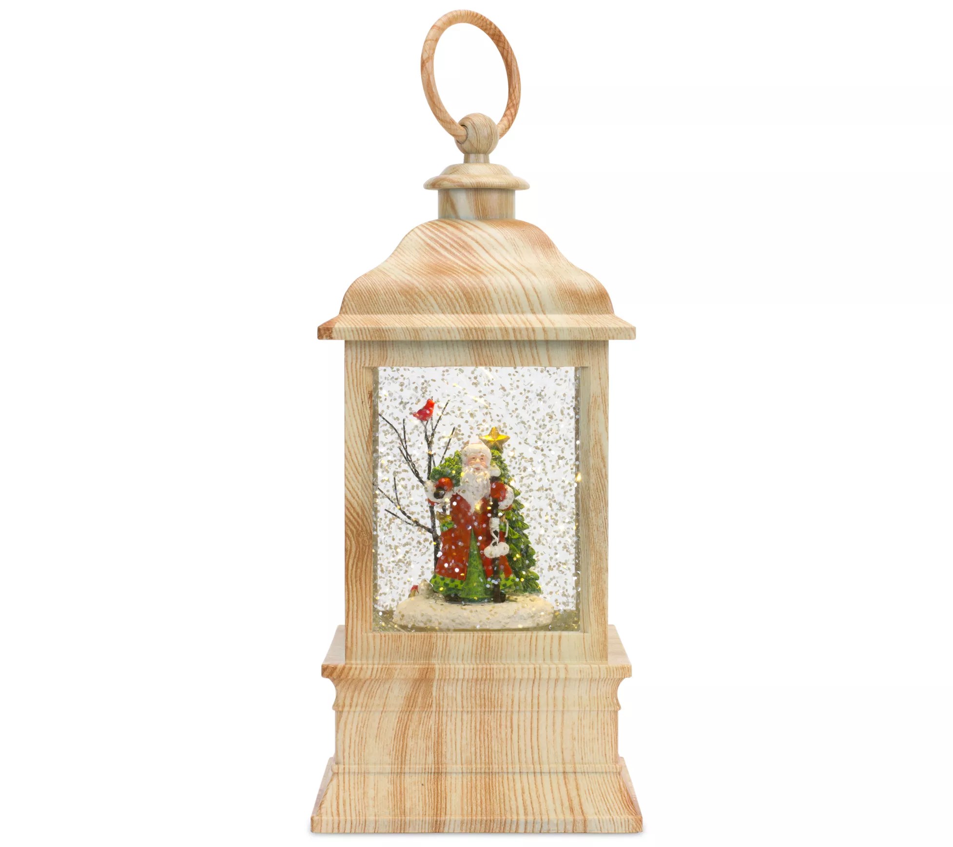 Melrose LED Snow Globe Lantern w/ Santa Wood Grain Design 9"H