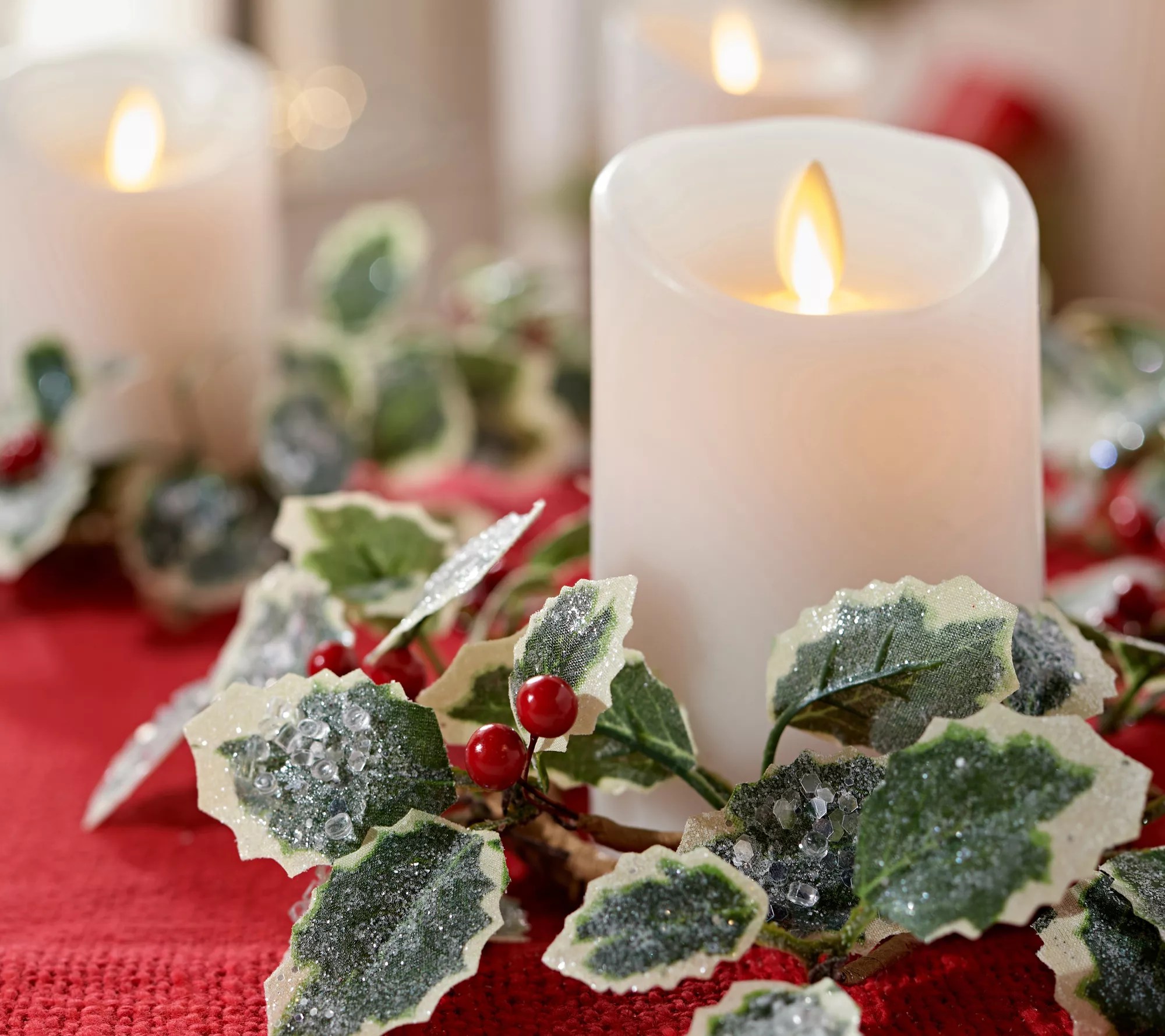 "As Is" Set of 4 Frosted Holly Berry Candle Rings by Valerie