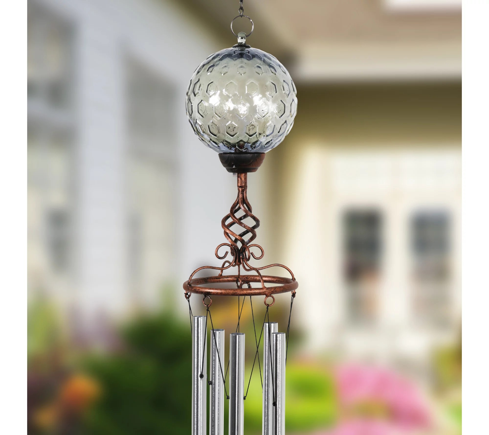Solar Glass Ball with Wind Chime by Exhart