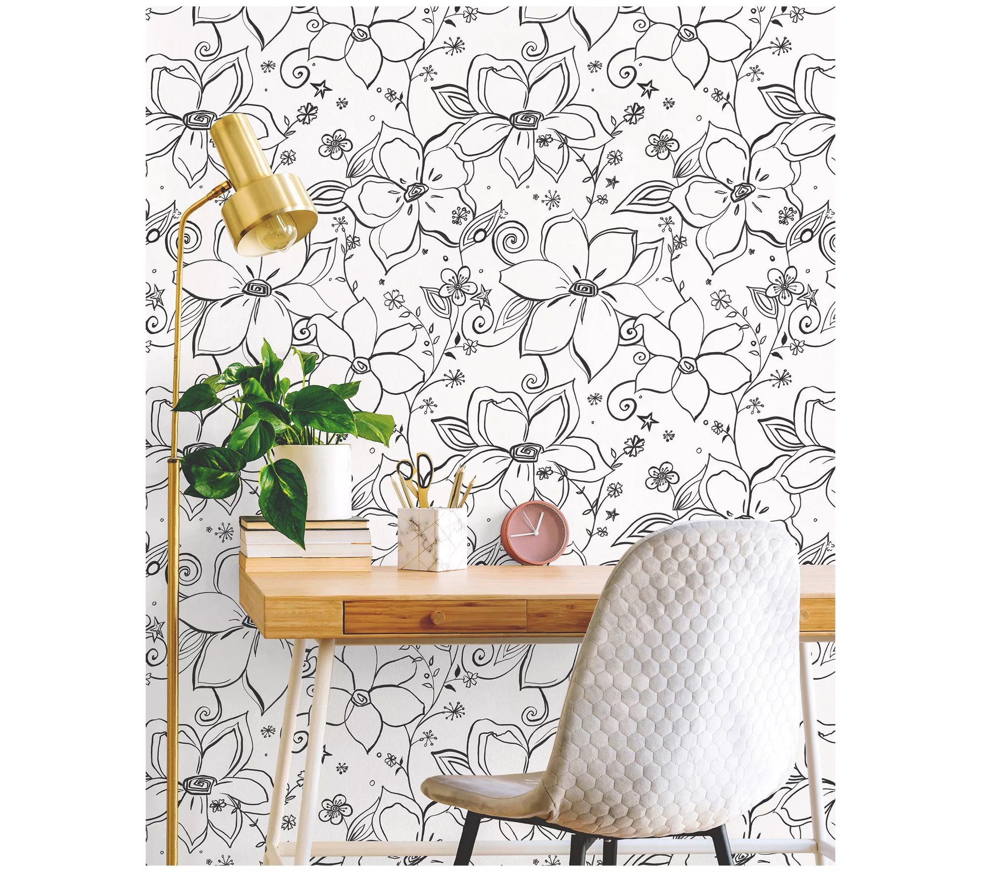NextWall Linework Floral Peel and Stick Wallpaper Roll