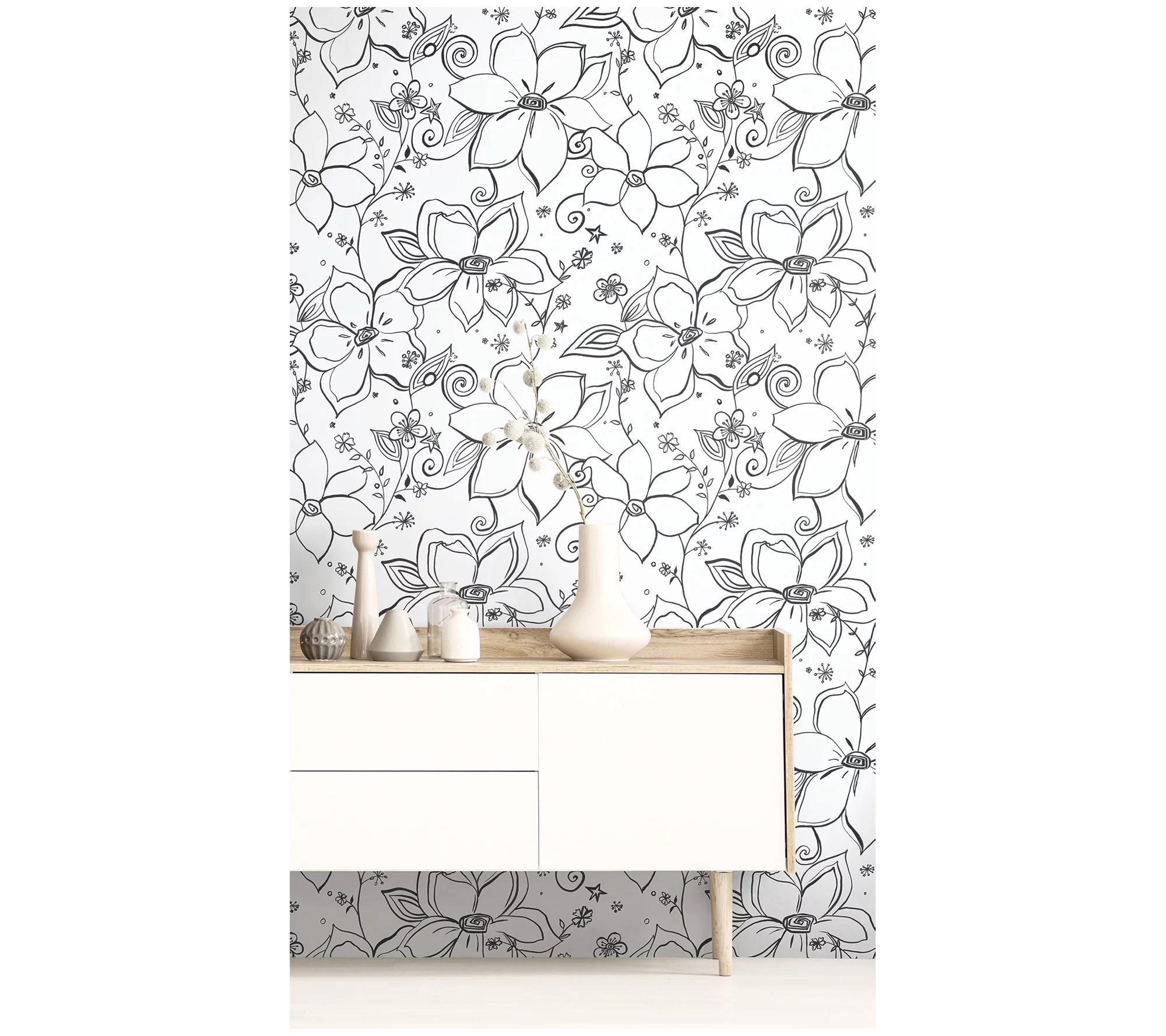 NextWall Linework Floral Peel and Stick Wallpaper Roll