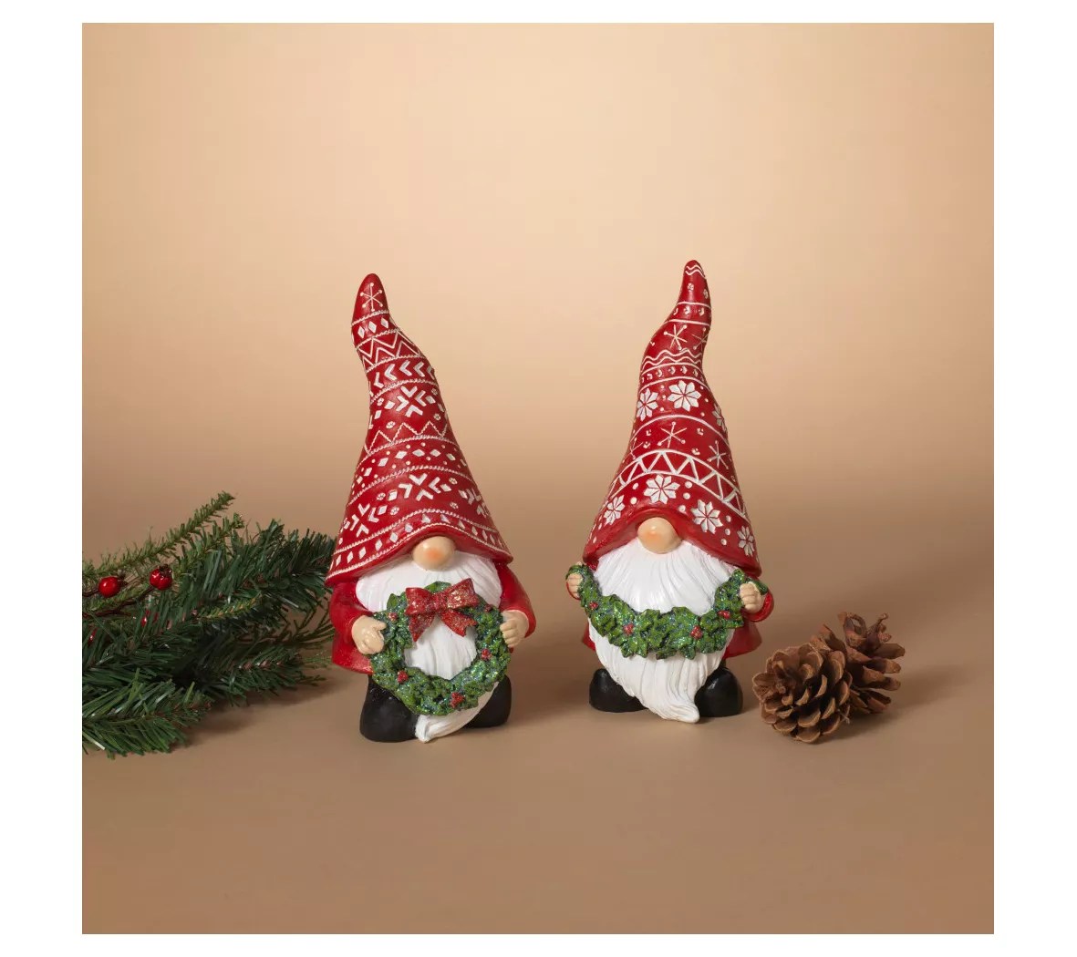 Set of 2 Christmas Holiday Gnome Figurines Decor by Gerson Co