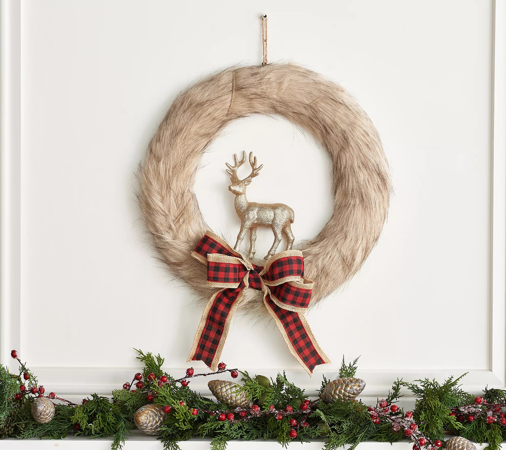 Home Reflections 20" Woodland Faux Fur Wreath