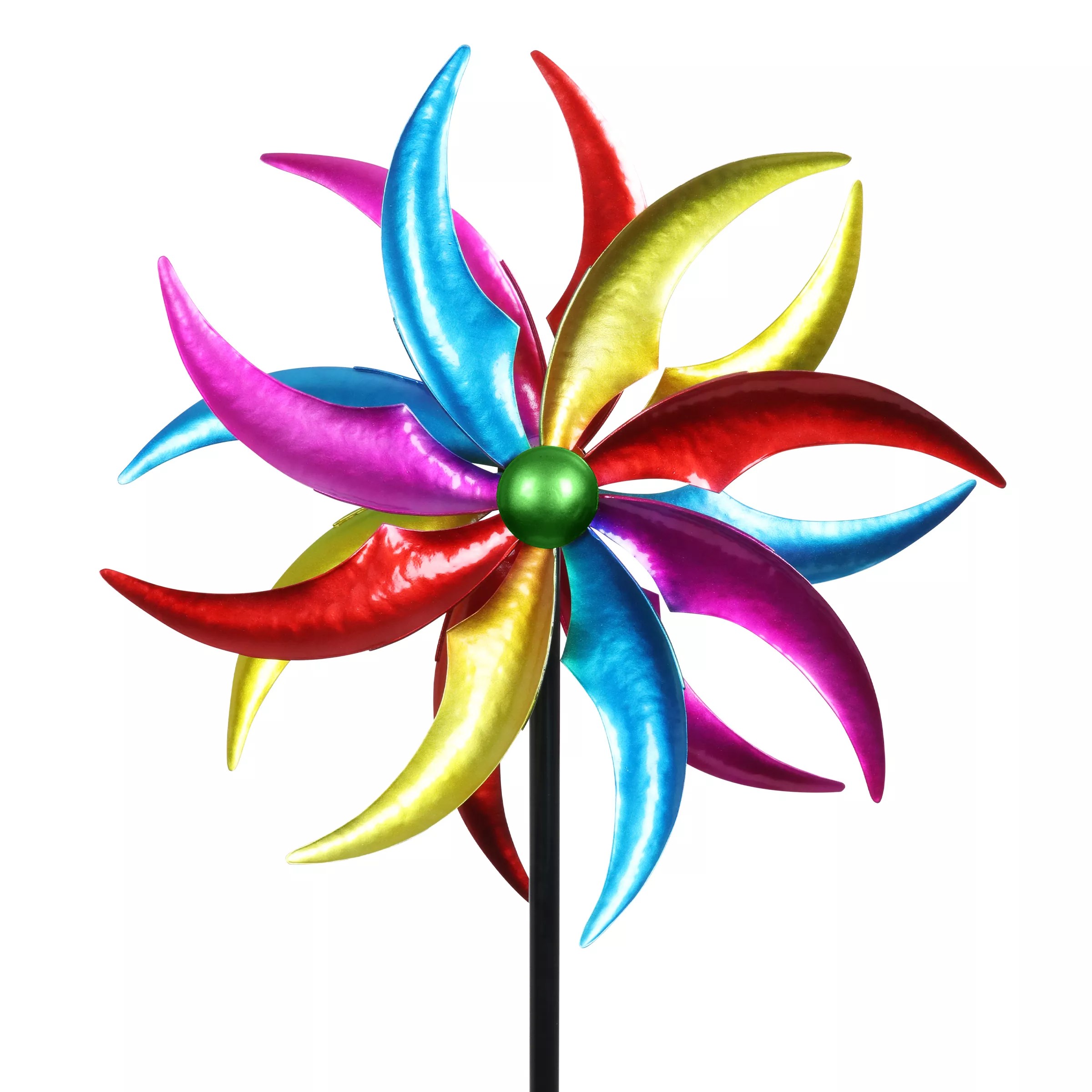Exhart Colorful Double Metal Pinwheel Spinner Stake