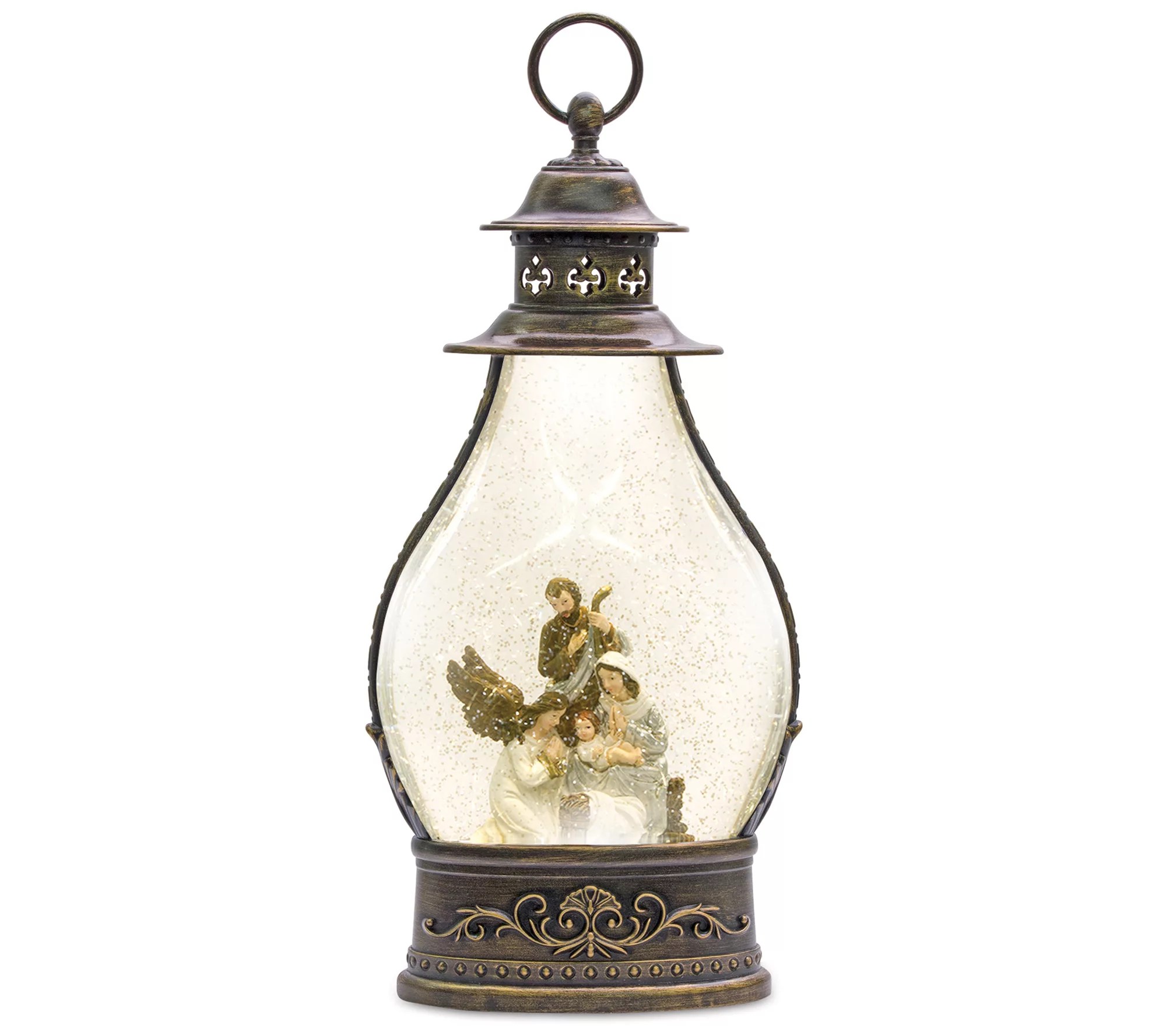 Melrose LED Snow Globe Lantern w Holy Family Nativity 15.5"H